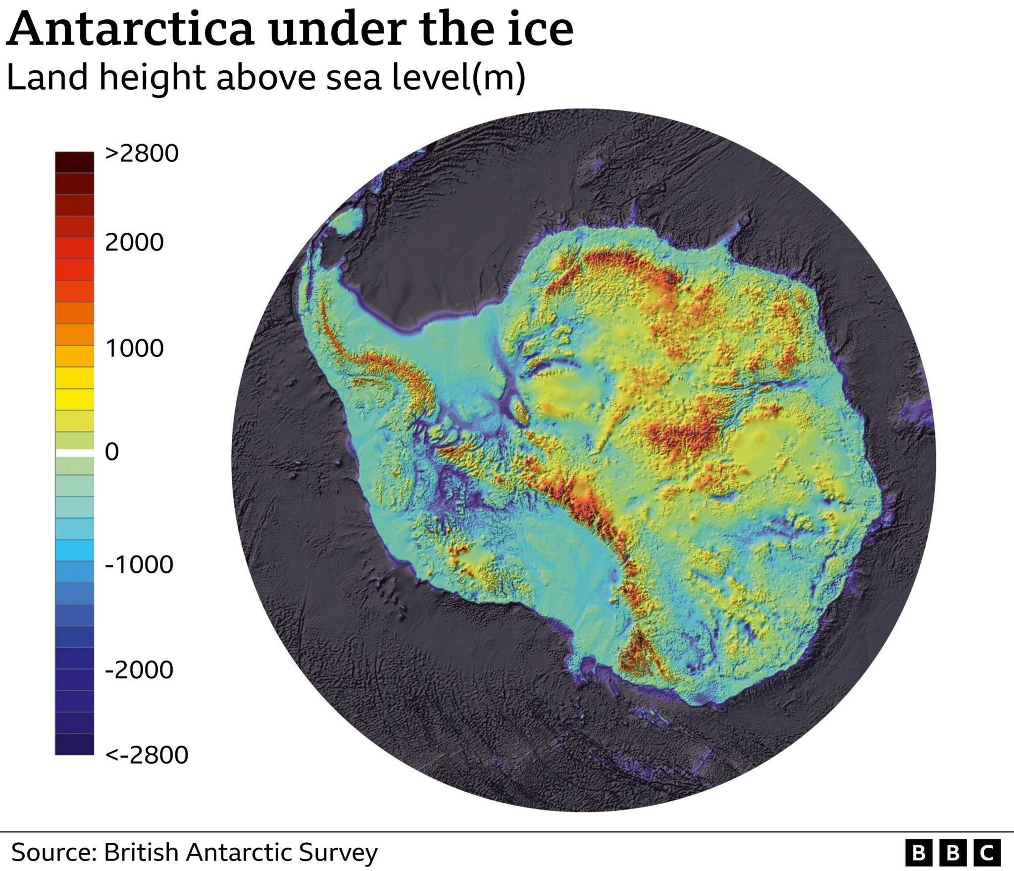 A topographical map of Antarctica