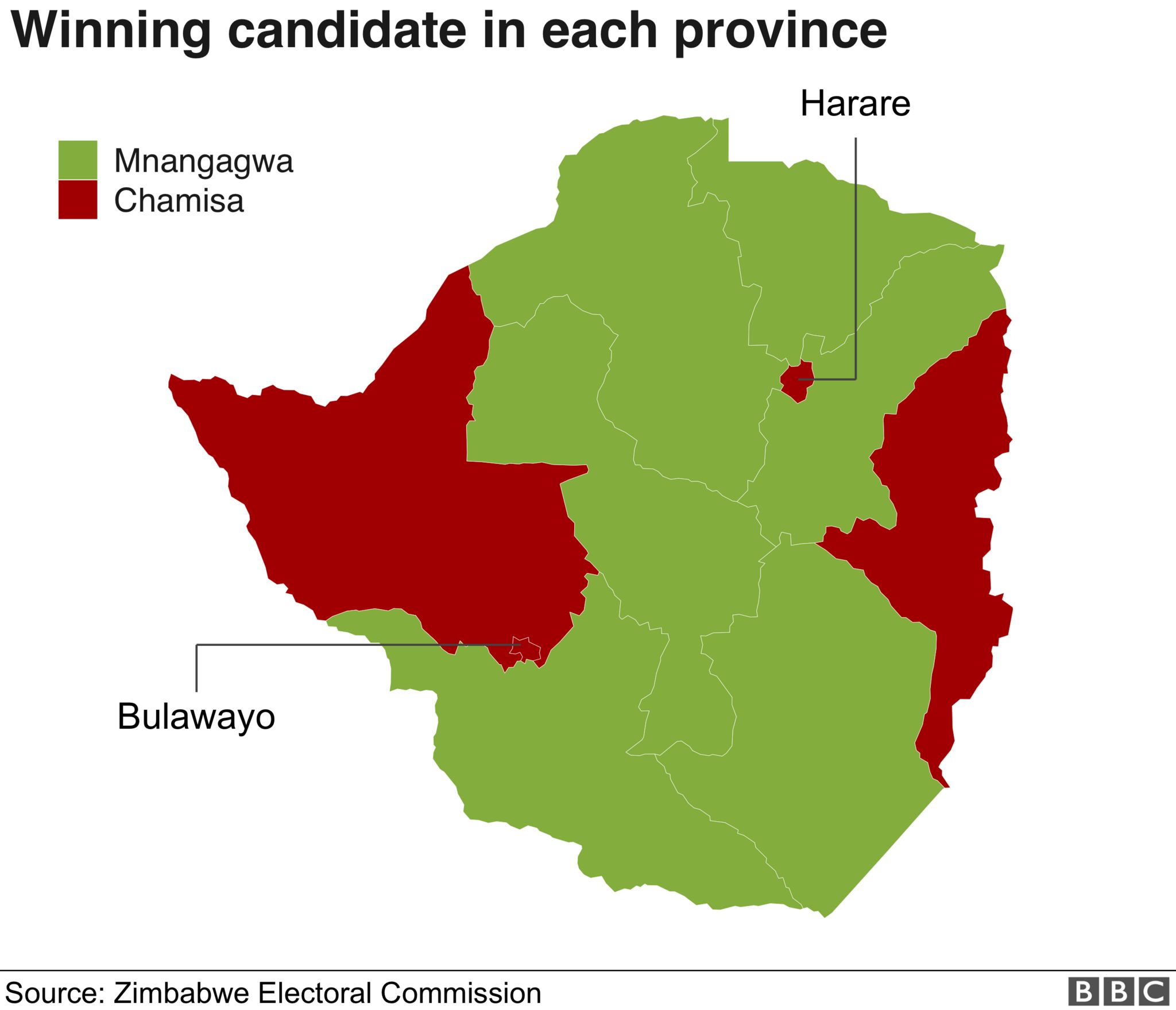 Zimbabwe presidential election results map