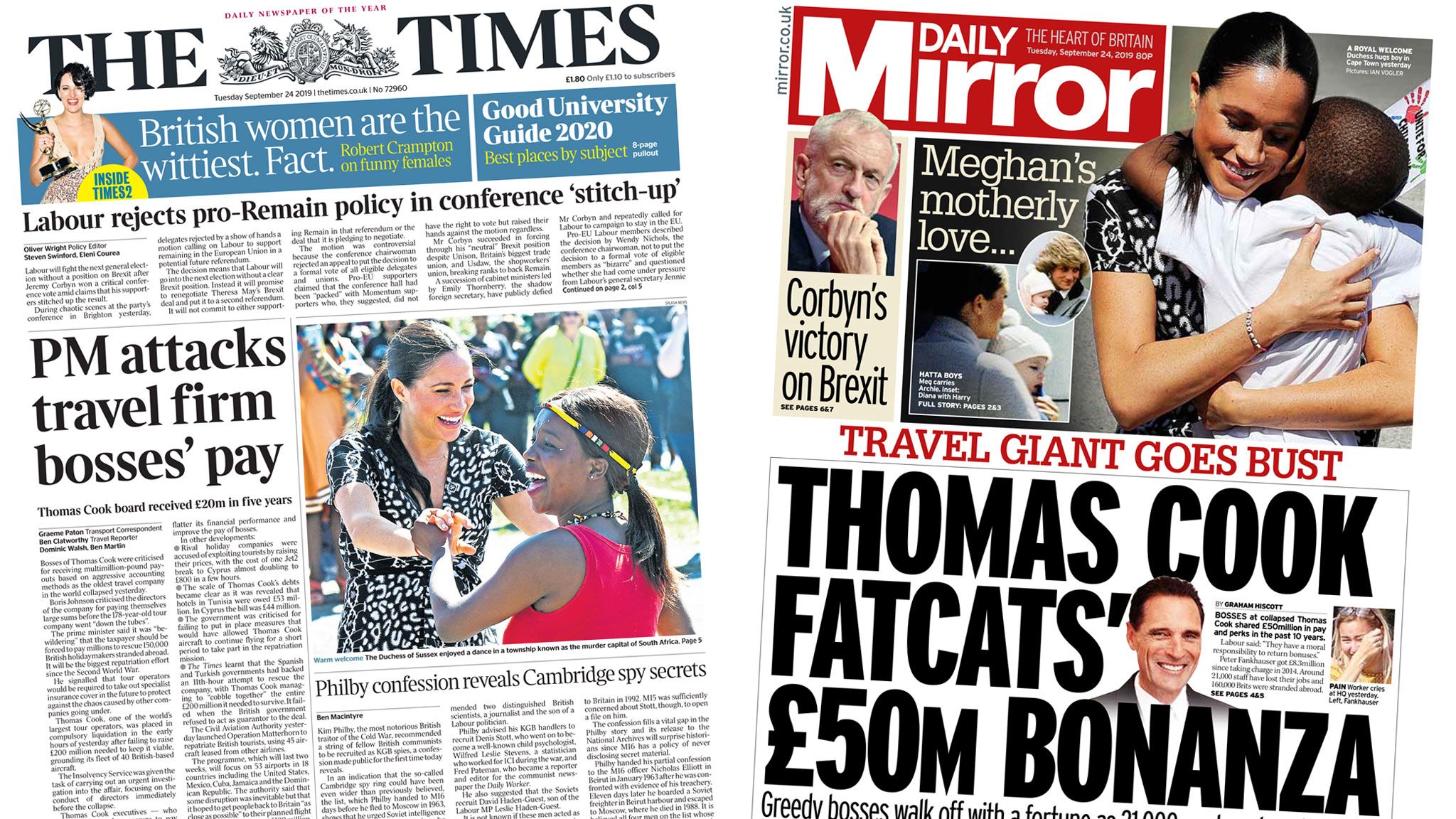 The Times and the Daily Mirror front pages 24/09/19