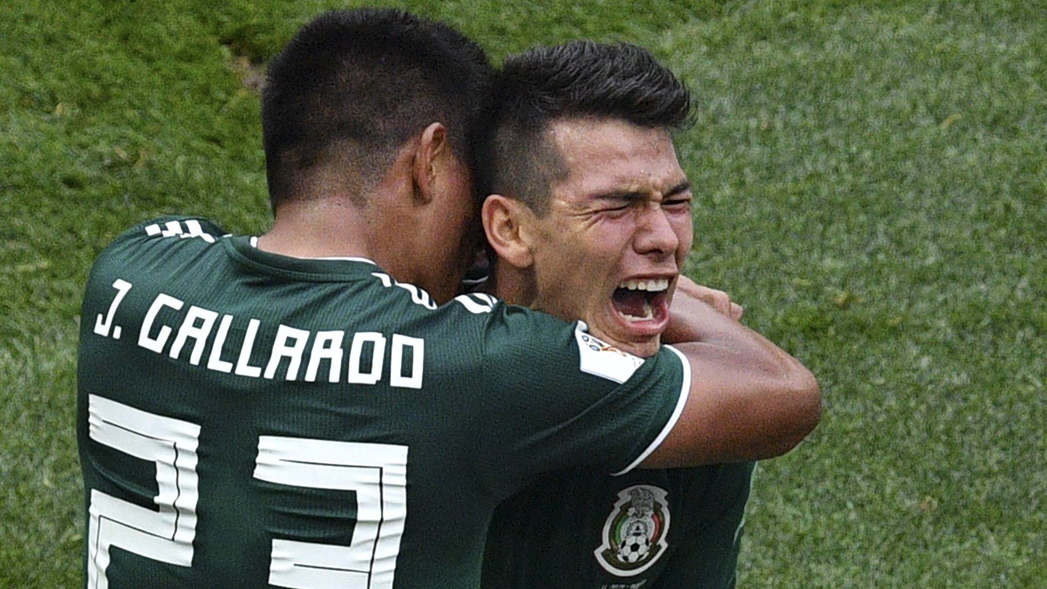 Hirving Lozano (right) celebrates scoring for Mexico