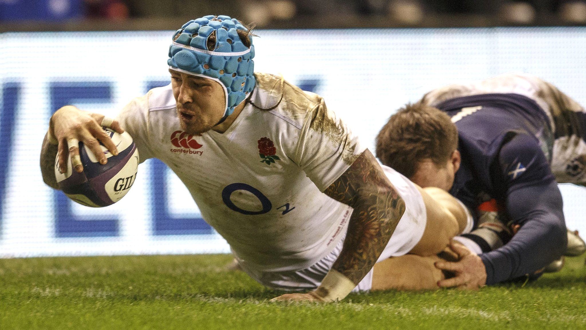 Jack Nowell crosses for England's second try in their win over Scotland