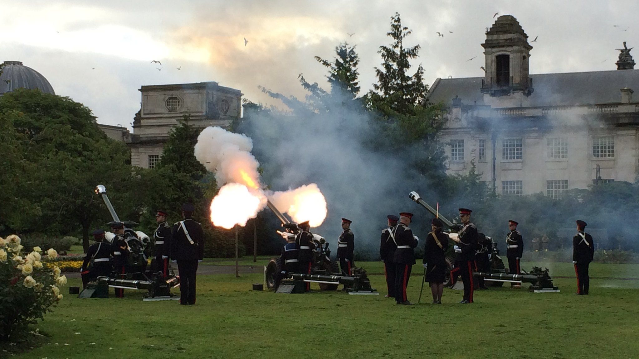 Canons are fired in Alexandra Gardens, Cardiff