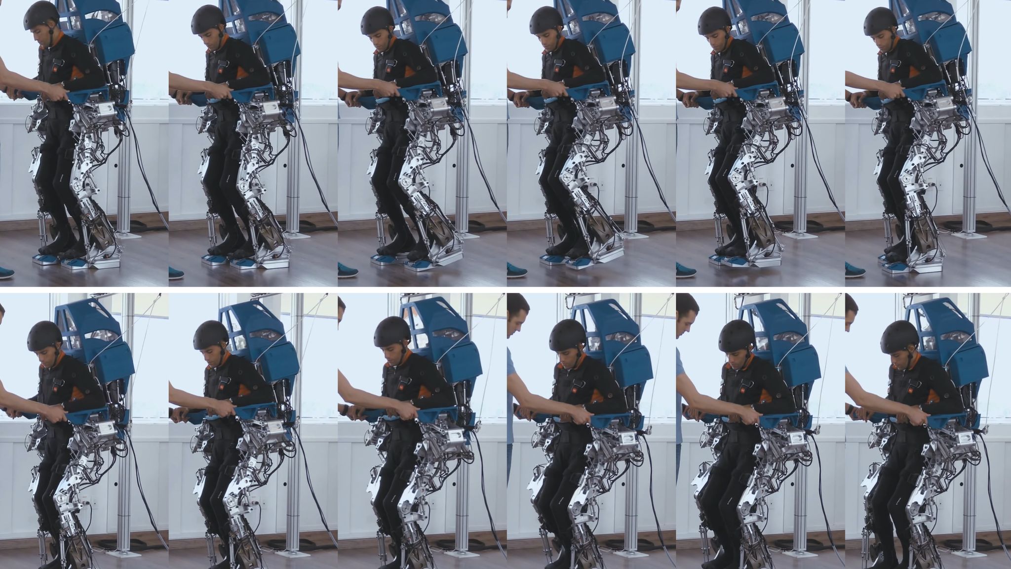 photo series showing a patient using the exoskeleton