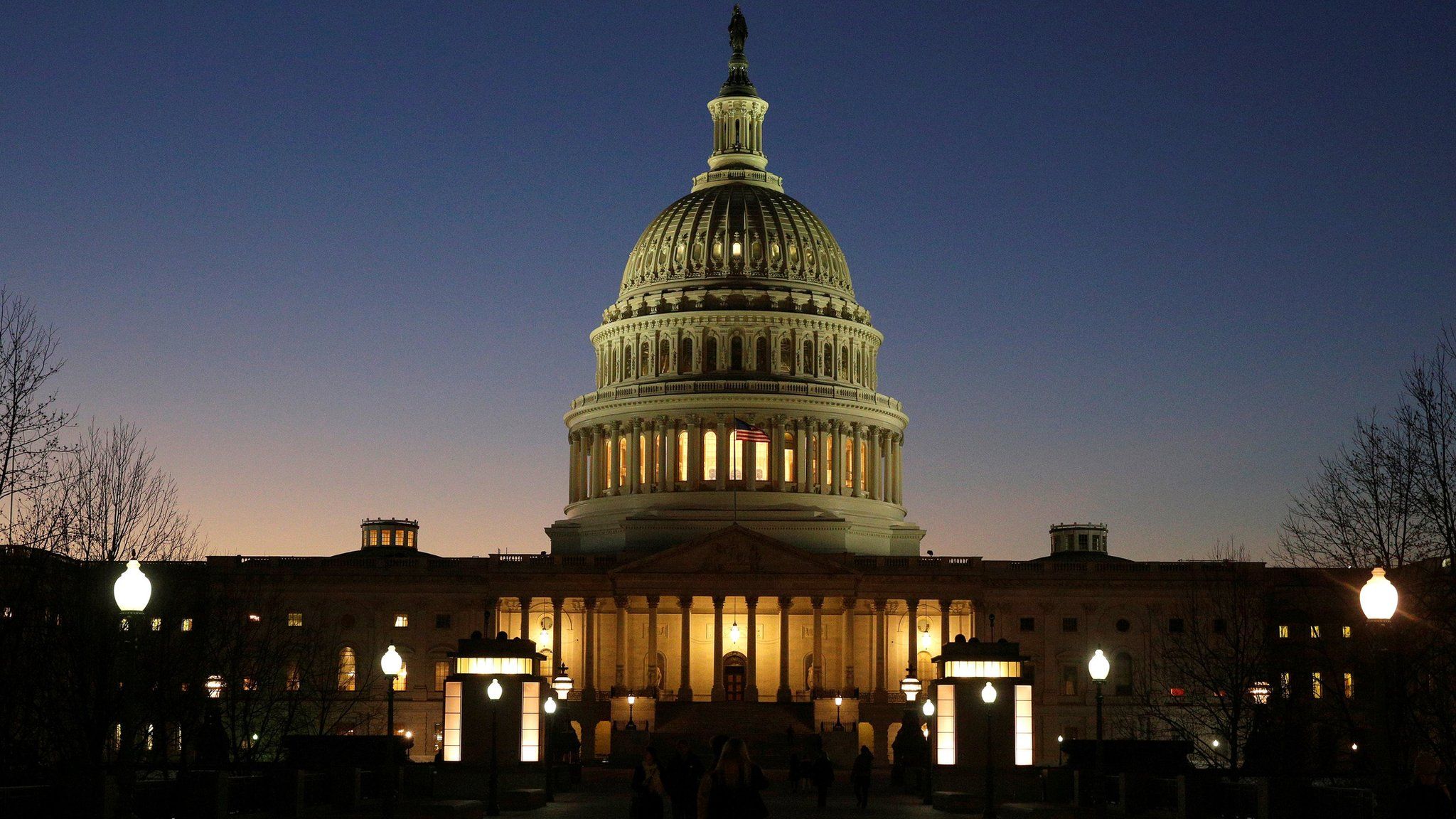 The U.S. Capitol Building is lit at sunset in Washington (December 20, 2016)