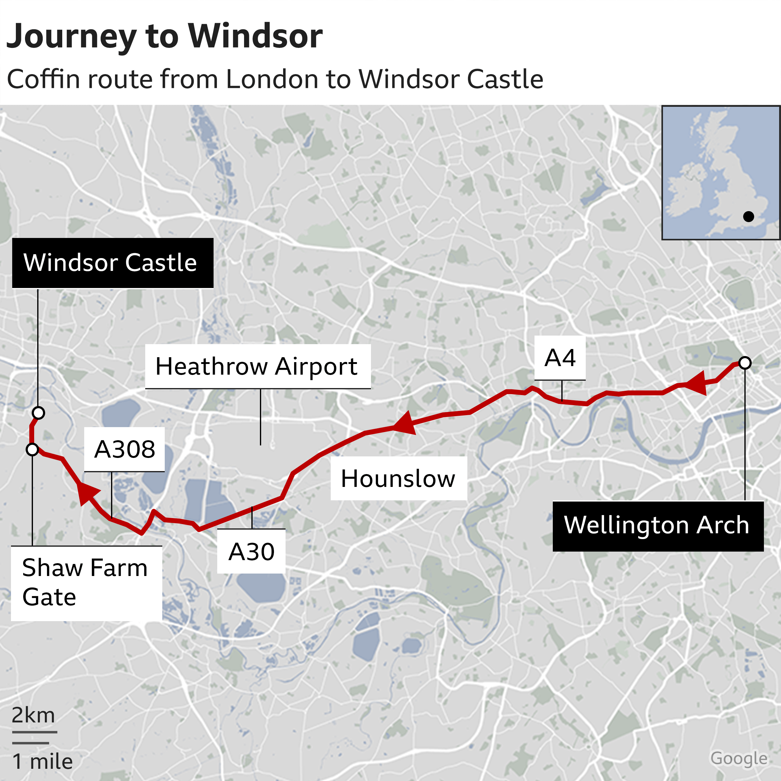 Map showing route to Windsor