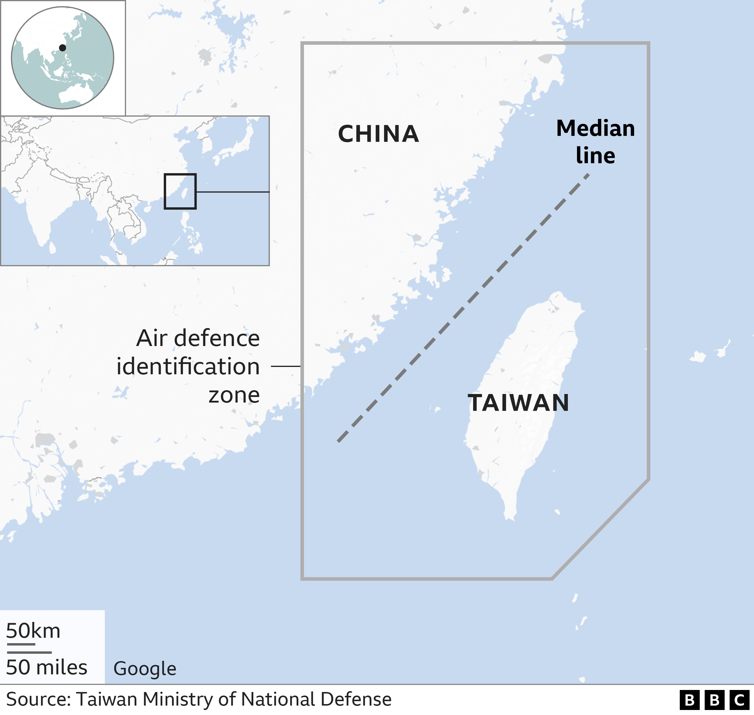 Map of Taiwan's air defence identification zone