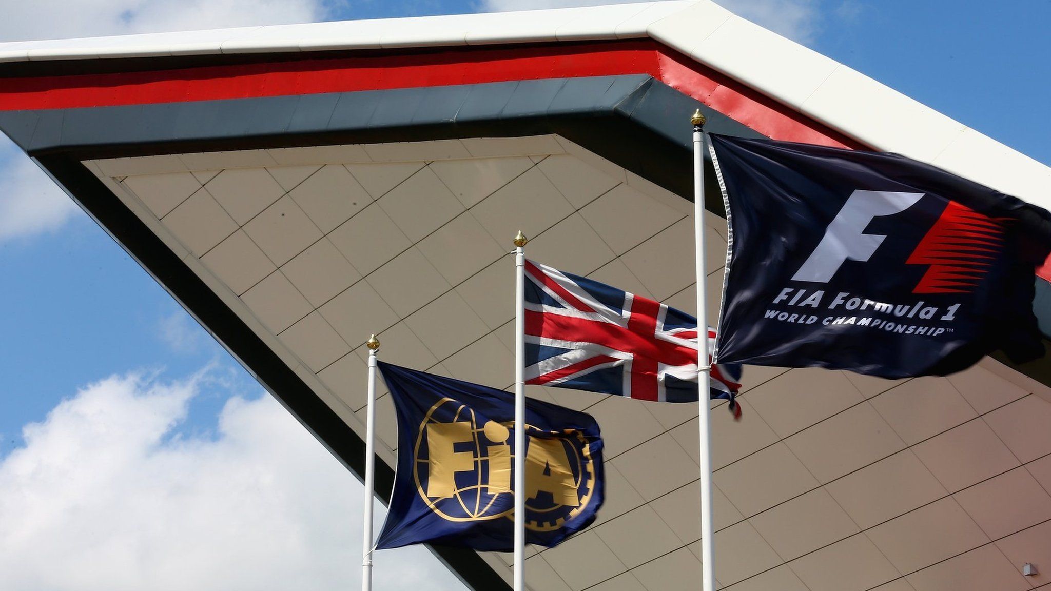 Flags outside the wing complex at Silverstone