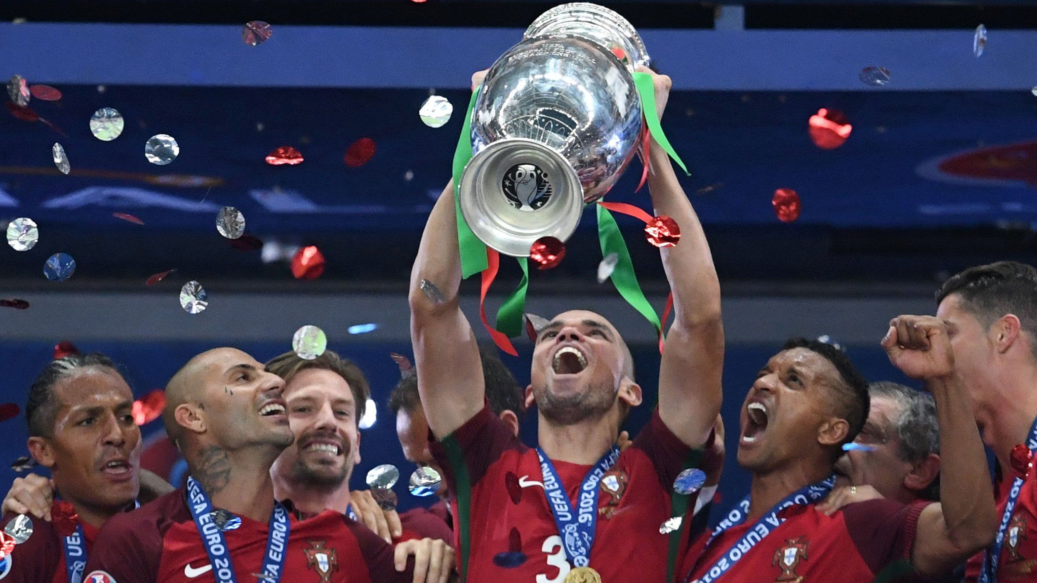 Portugal celebrate their Euro 2016 win