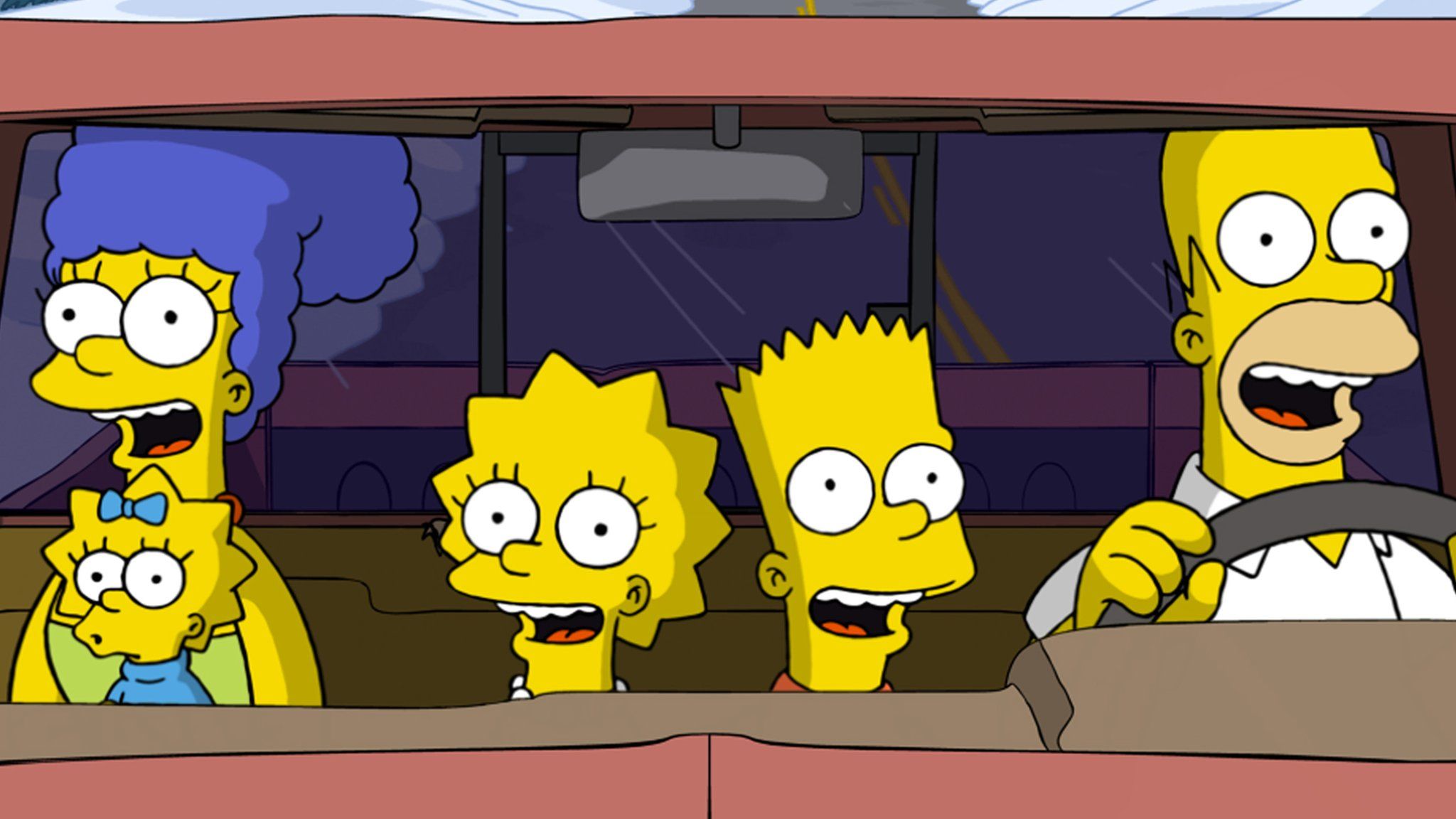 The Simpsons in a car