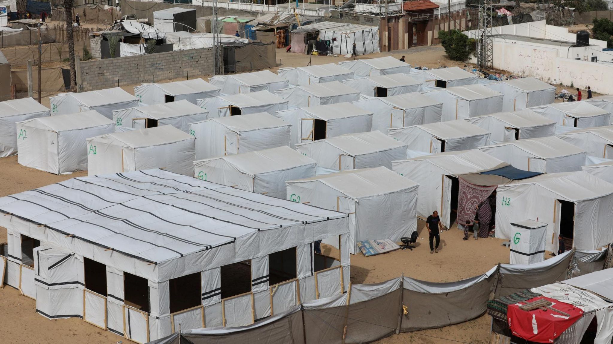 Tents constructed for displaced Palestinians in the al-Mawasi area, in the southern Gaza Strip (25 April 2024)