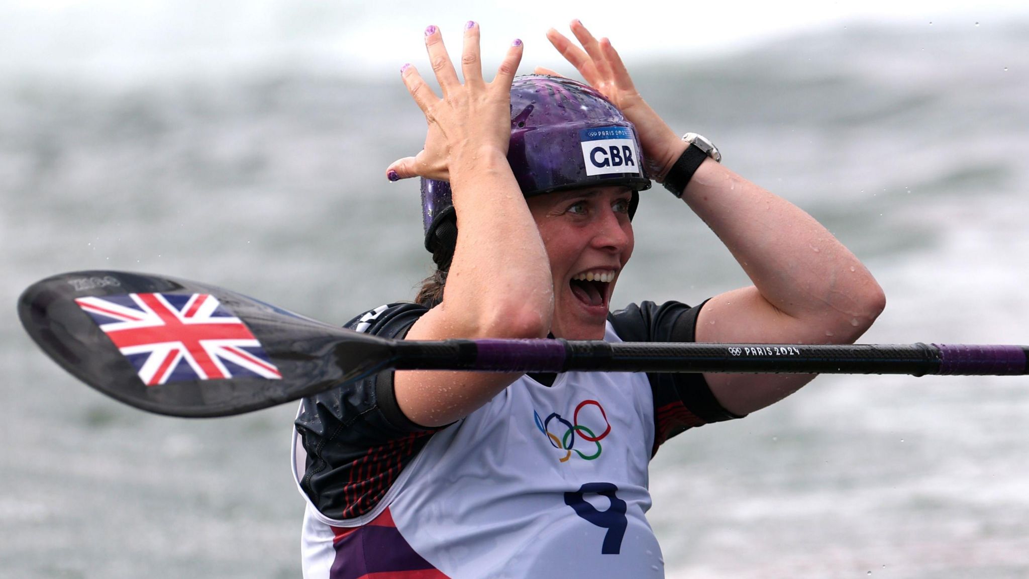 Kimberley Woods celebrates after her final run