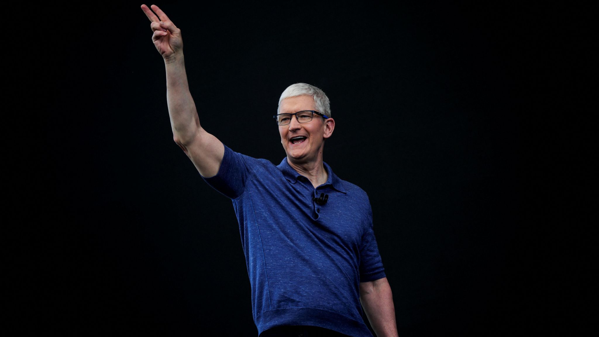 Apple boss Tim Cook pictured on-stage at WWDC 2024