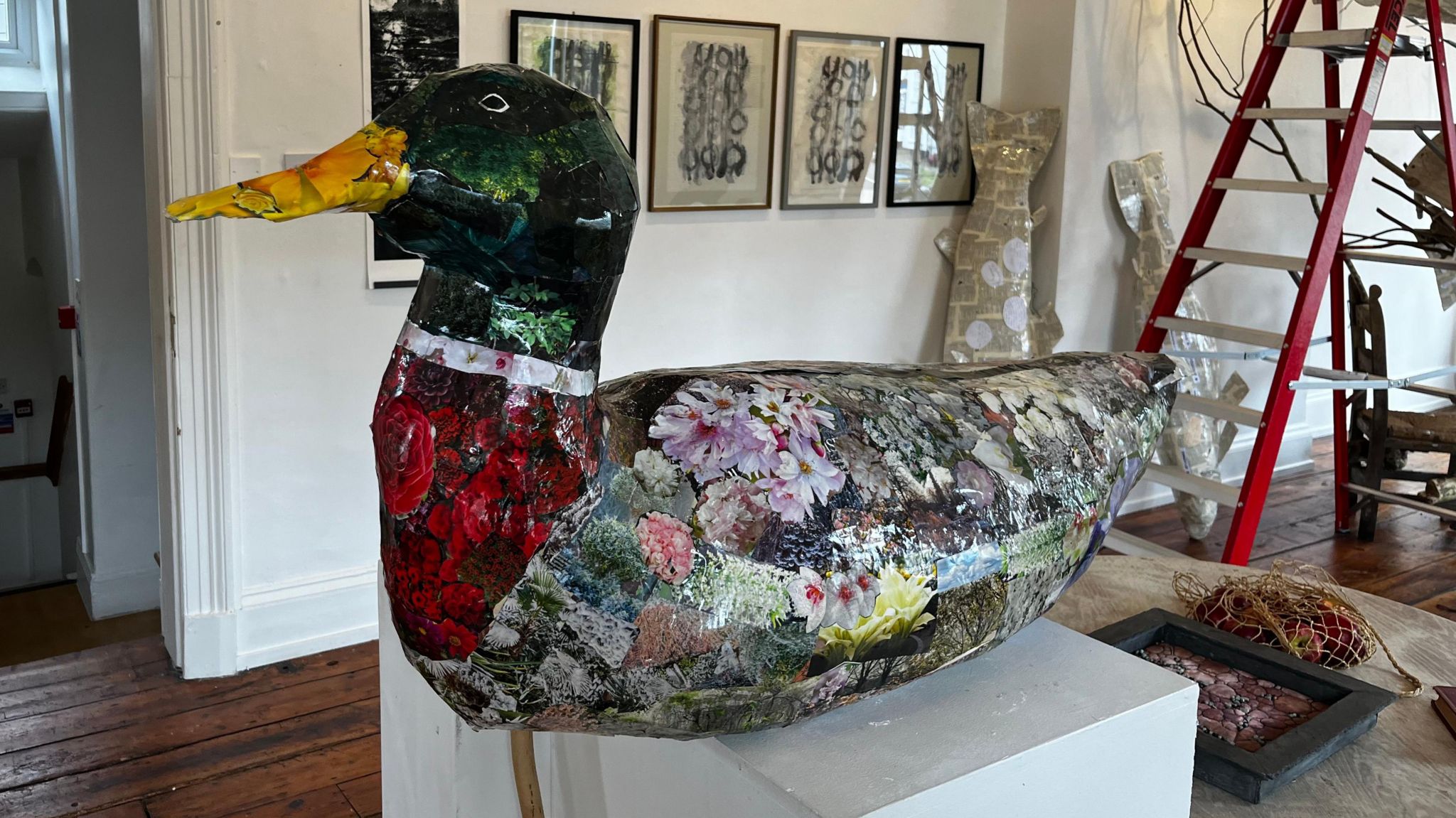 A mallard duck art installation