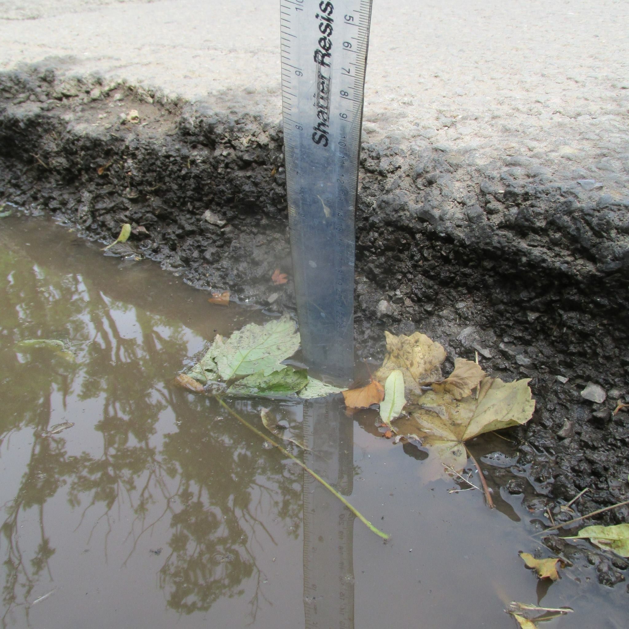 Ruler eight inches deep in pothole