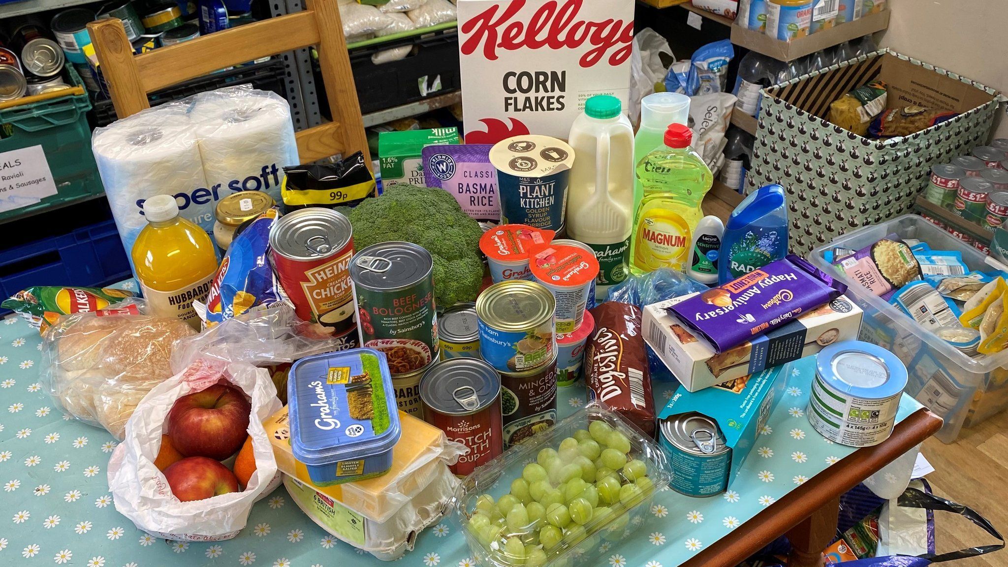 A selection of food donated in one parcel by Kinross food bank Broke Not Broken