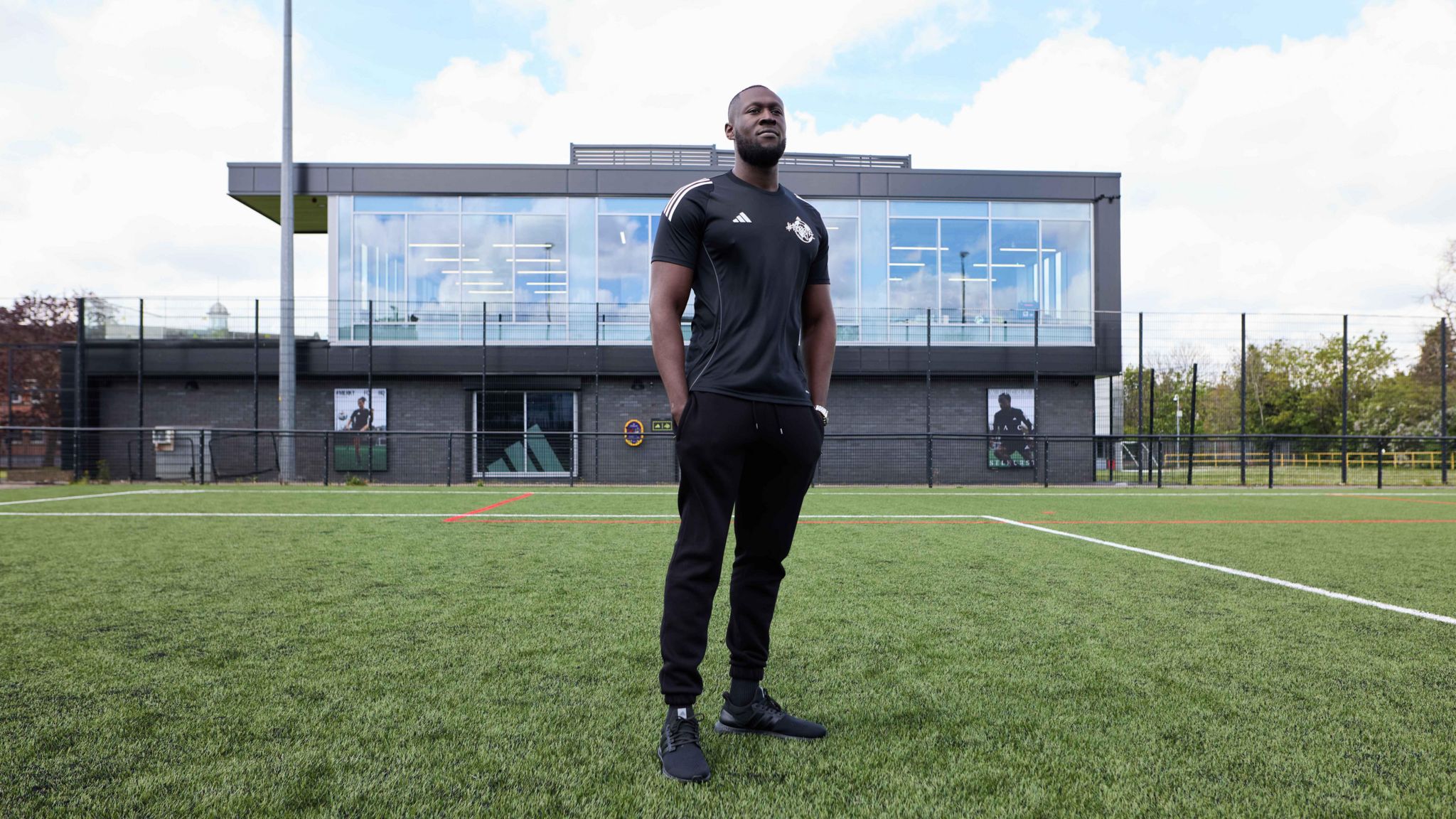  Stormzy on the full-size football pitch at his new venture