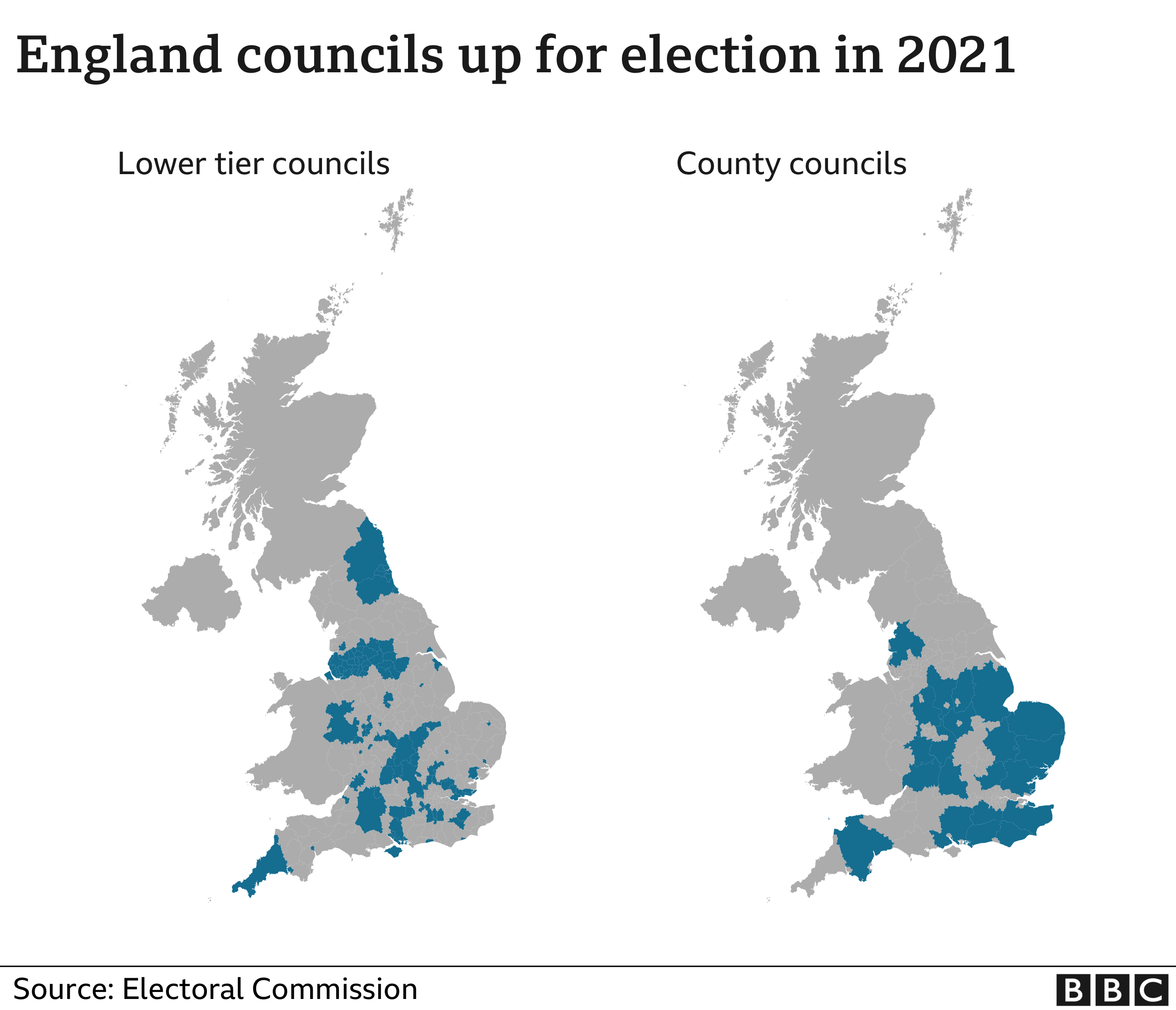 UK map showing where councils elections are taking place