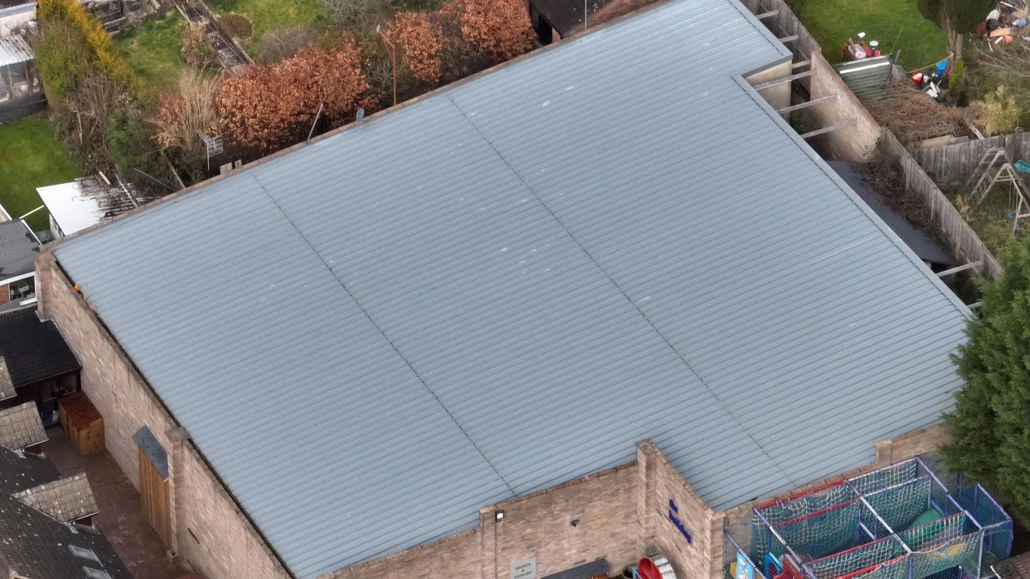 Aerial view image of the grey man cave roof
