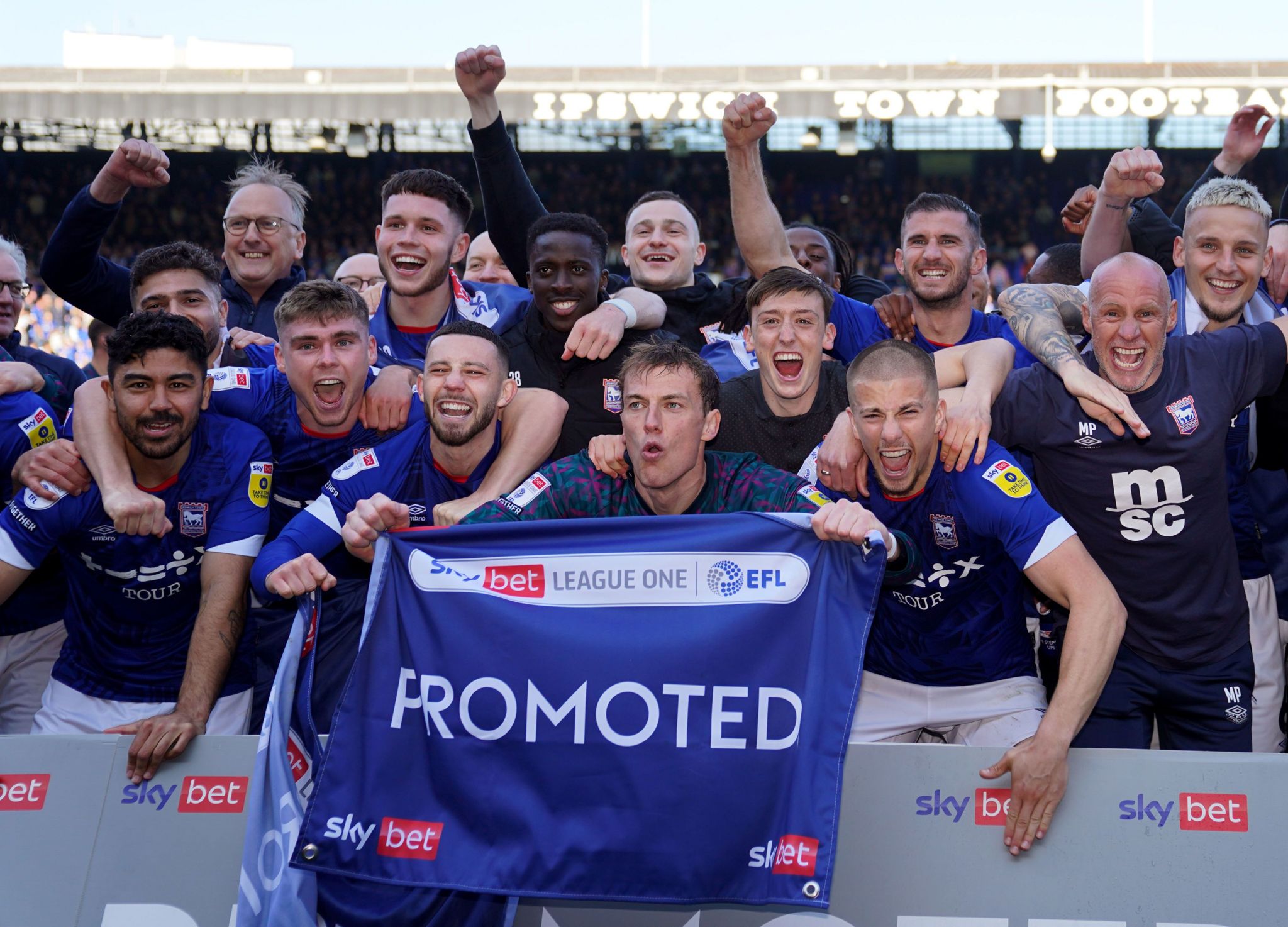 Ipswich Town celebrating promotion from League One last season