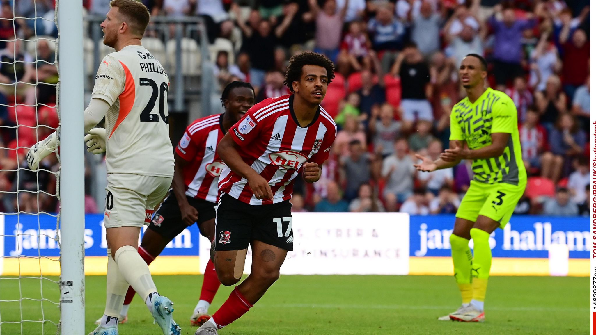 Caleb Watts celebrates scoring a goal