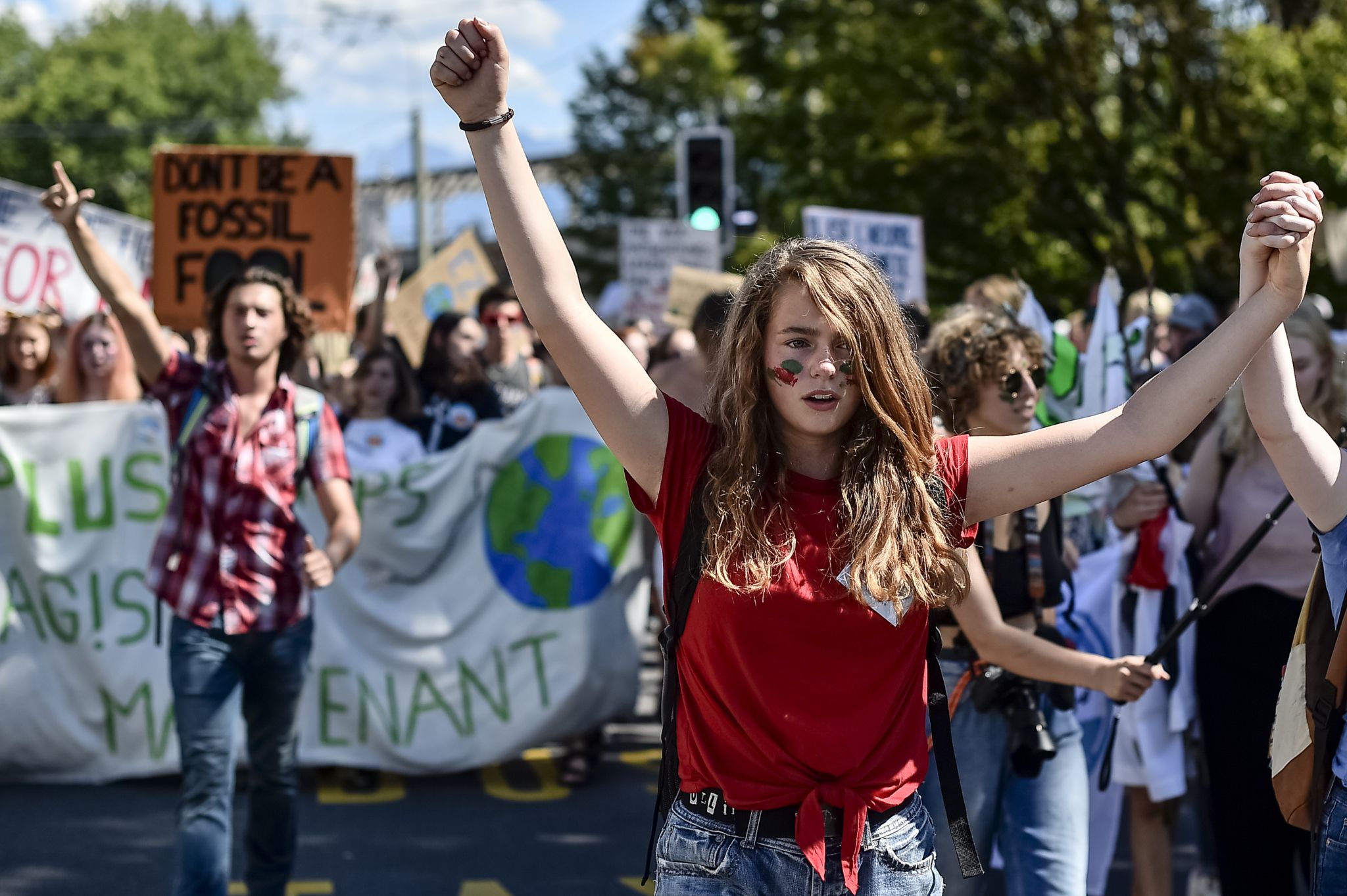 Young demonstrators at a 'Fridays for the Future' demonstration in Lausanne, Switzerland