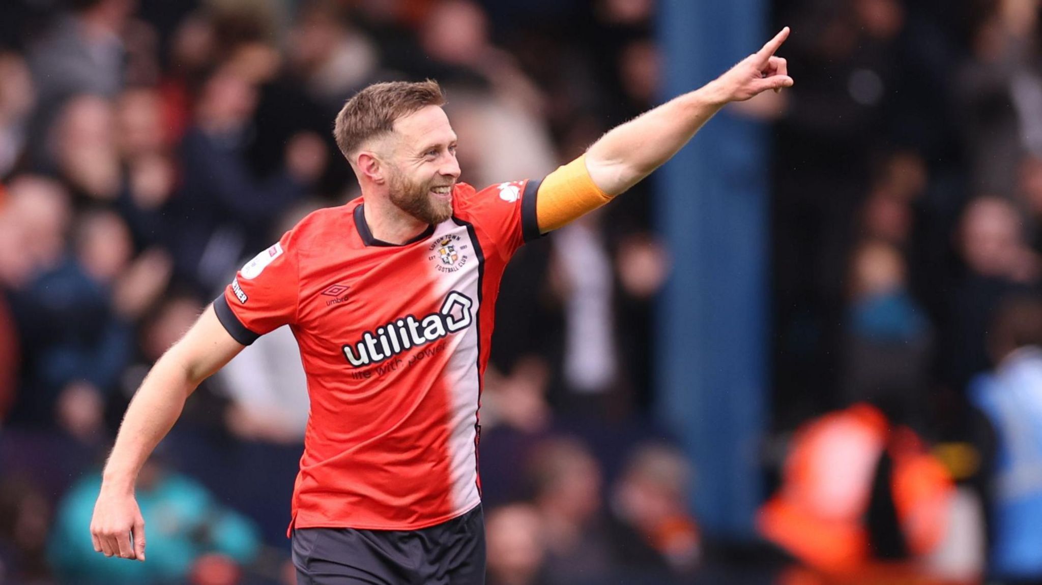 Jordan Clark of Luton Town celebrates his first-half goal against Watford