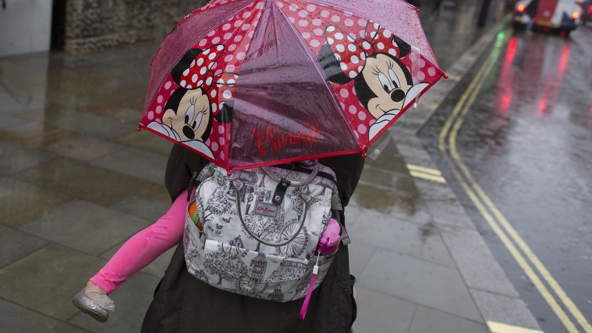 Minnie Mouse umbrella in the rain