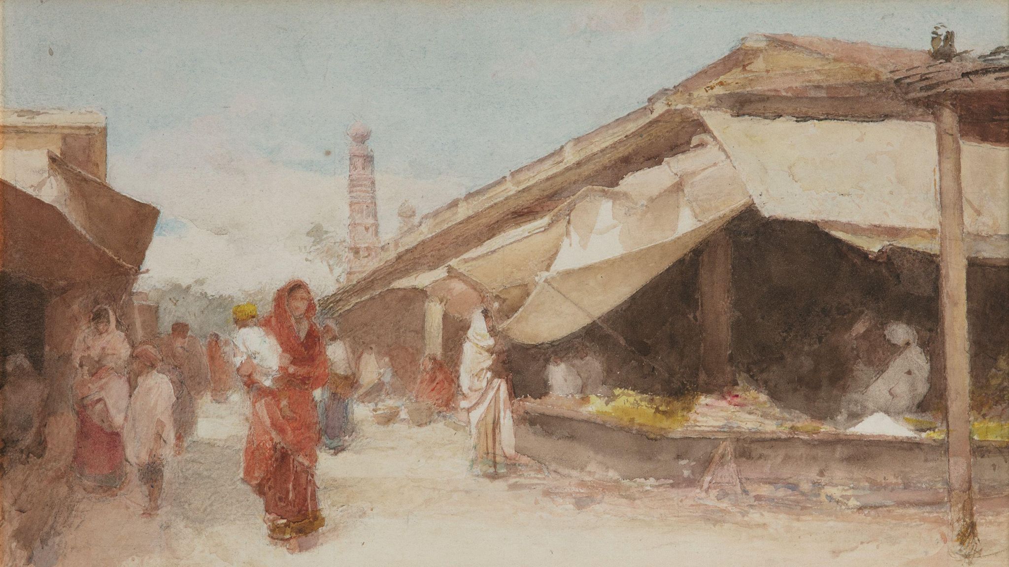 Carlton Alfred Smith Street Scene, India Watercolour on paper pasted on board 9.2 x 14.5 in.