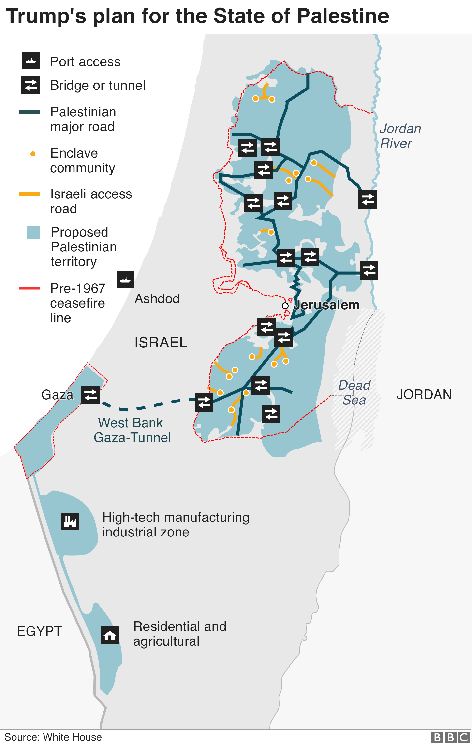 Map showing Donald Trump's plan for a State of Palestine