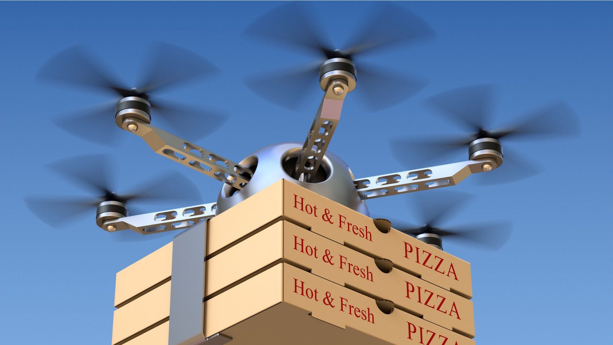 Graphic of drone delivering three pizzas