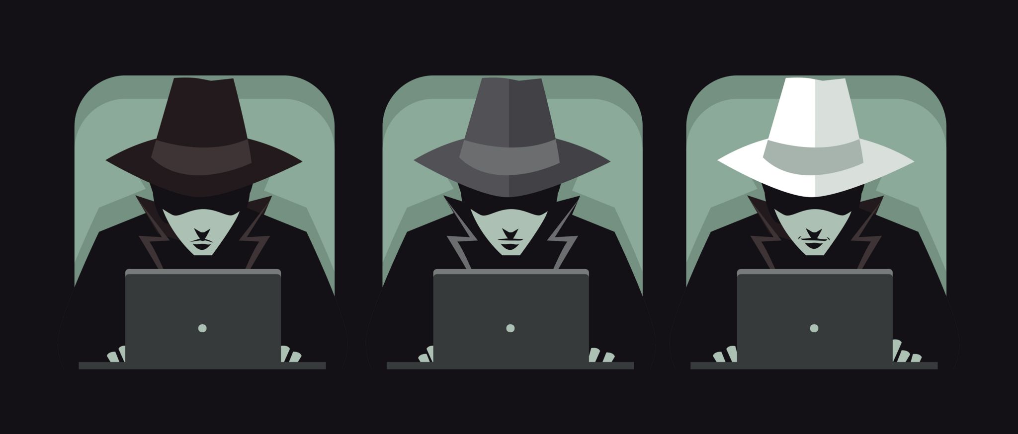 Black, grey and white hat hackers.