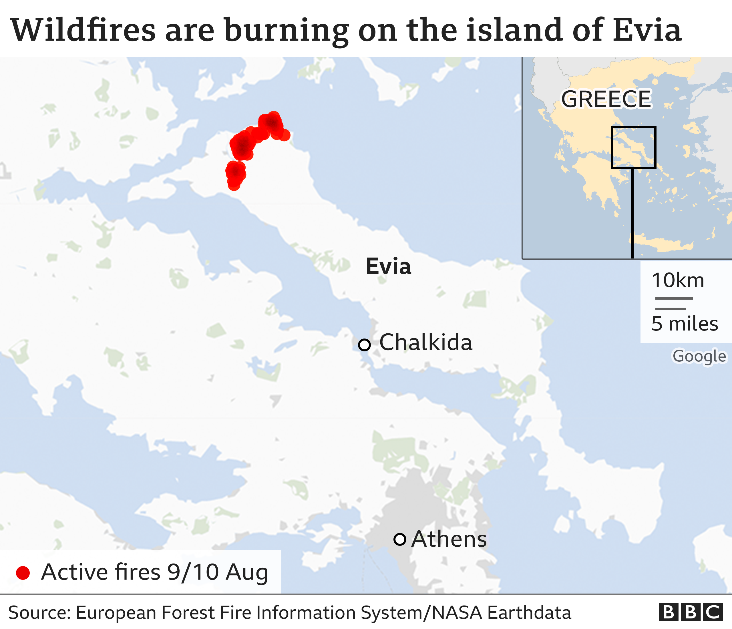 Карта лесных пожаров в греции
