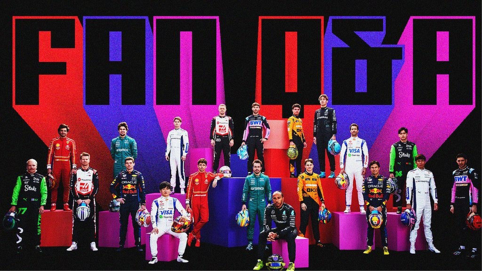 F1 Q&A graphic featuring the 2024 drivers