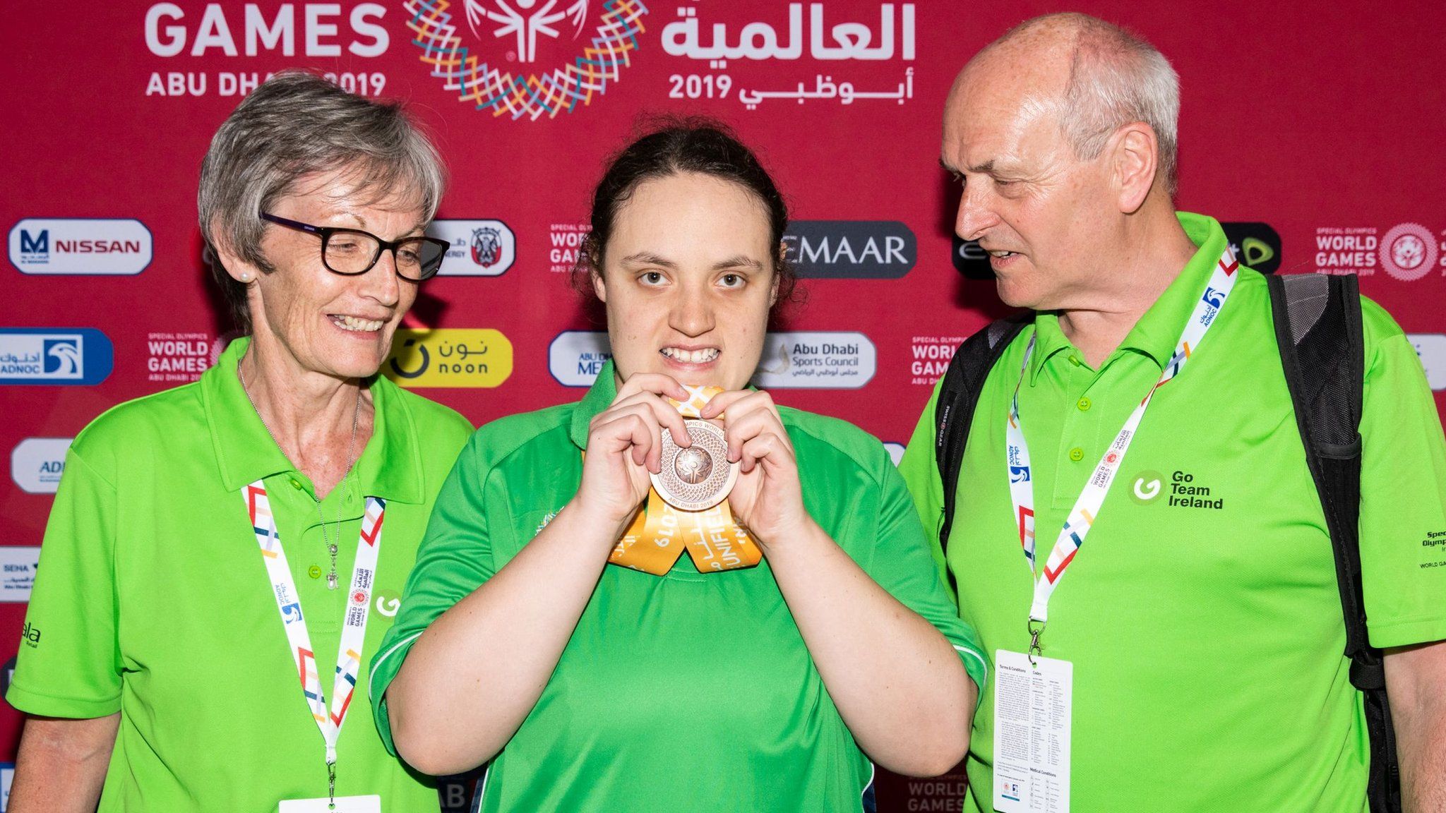 Emma Carlisle (centre) earned her second medal of the Special Olympics on the final day of competition in Abu Dhabi