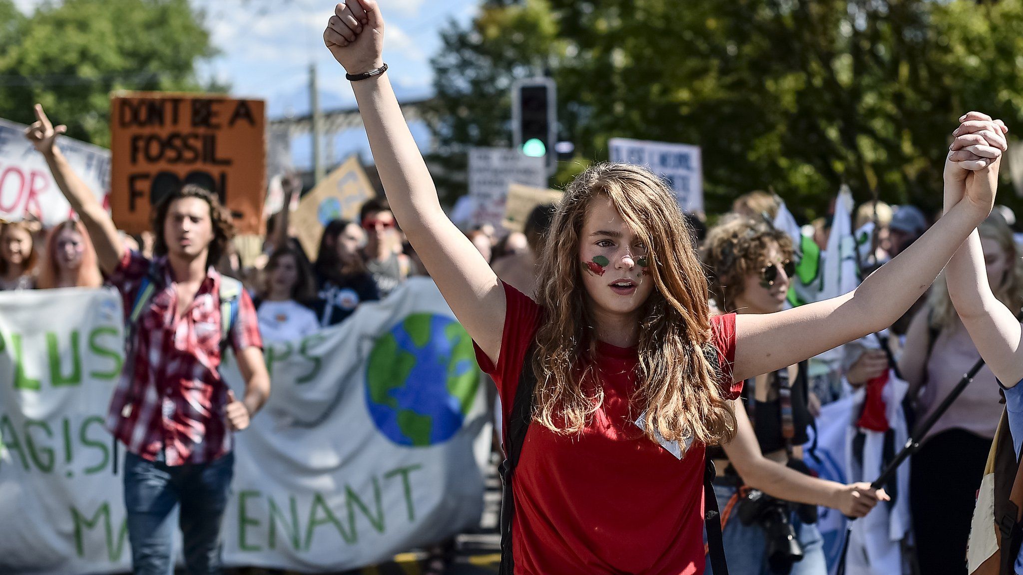 Young demonstrators at a 'Fridays for the Future' demonstration in Lausanne, Switzerland