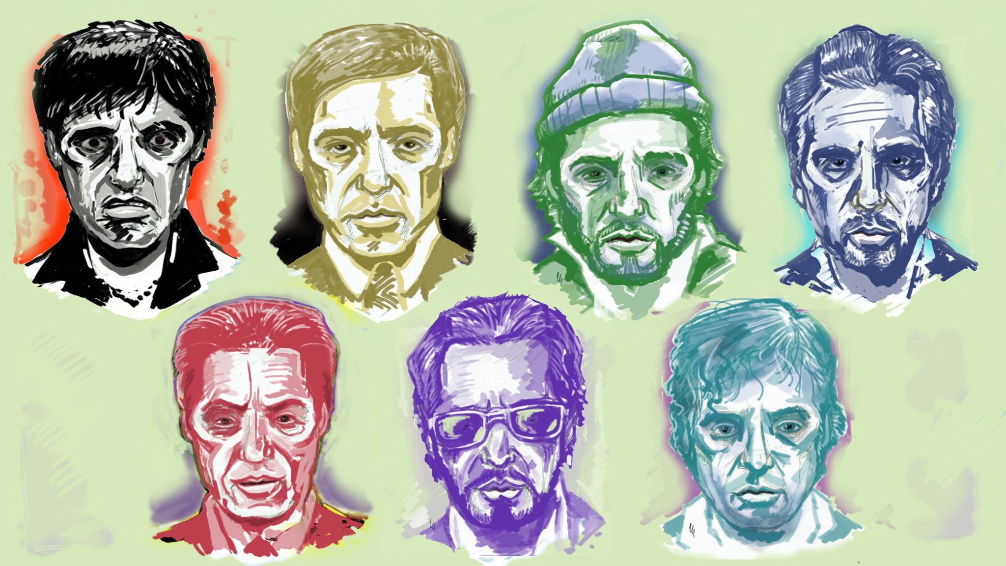 Illustrations of film characters played by Al Pacino
