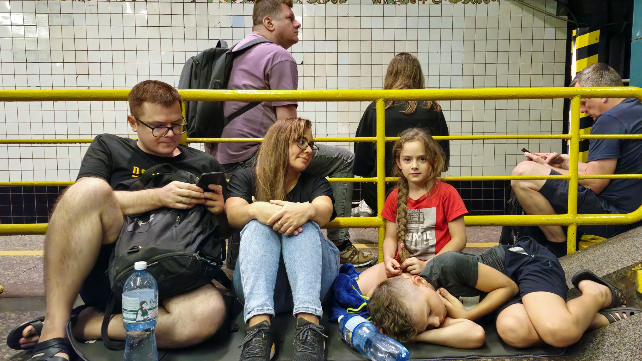 People sheltering in Kyiv metro station during air raid alert