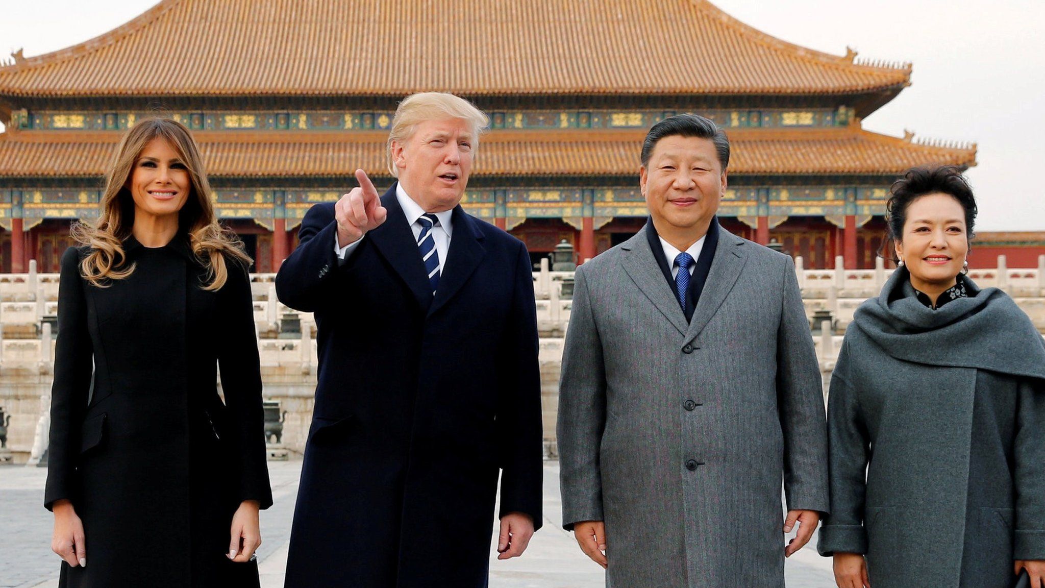 US President Donald Trump and first lady Melania visit the Forbidden City with Chinese President Xi Jinping and China's First Lady Peng Liyuan in Beijing