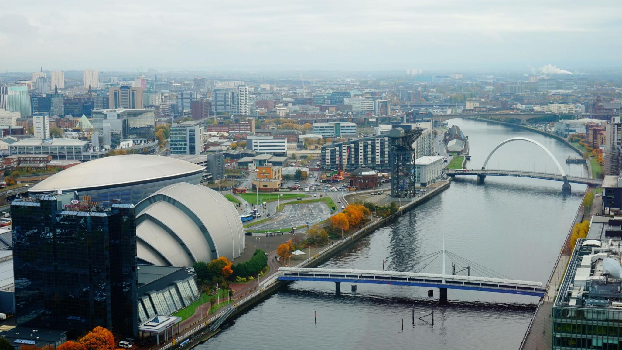 An image overlooking Glasgow, including the OVO Hydro and the River Clyde