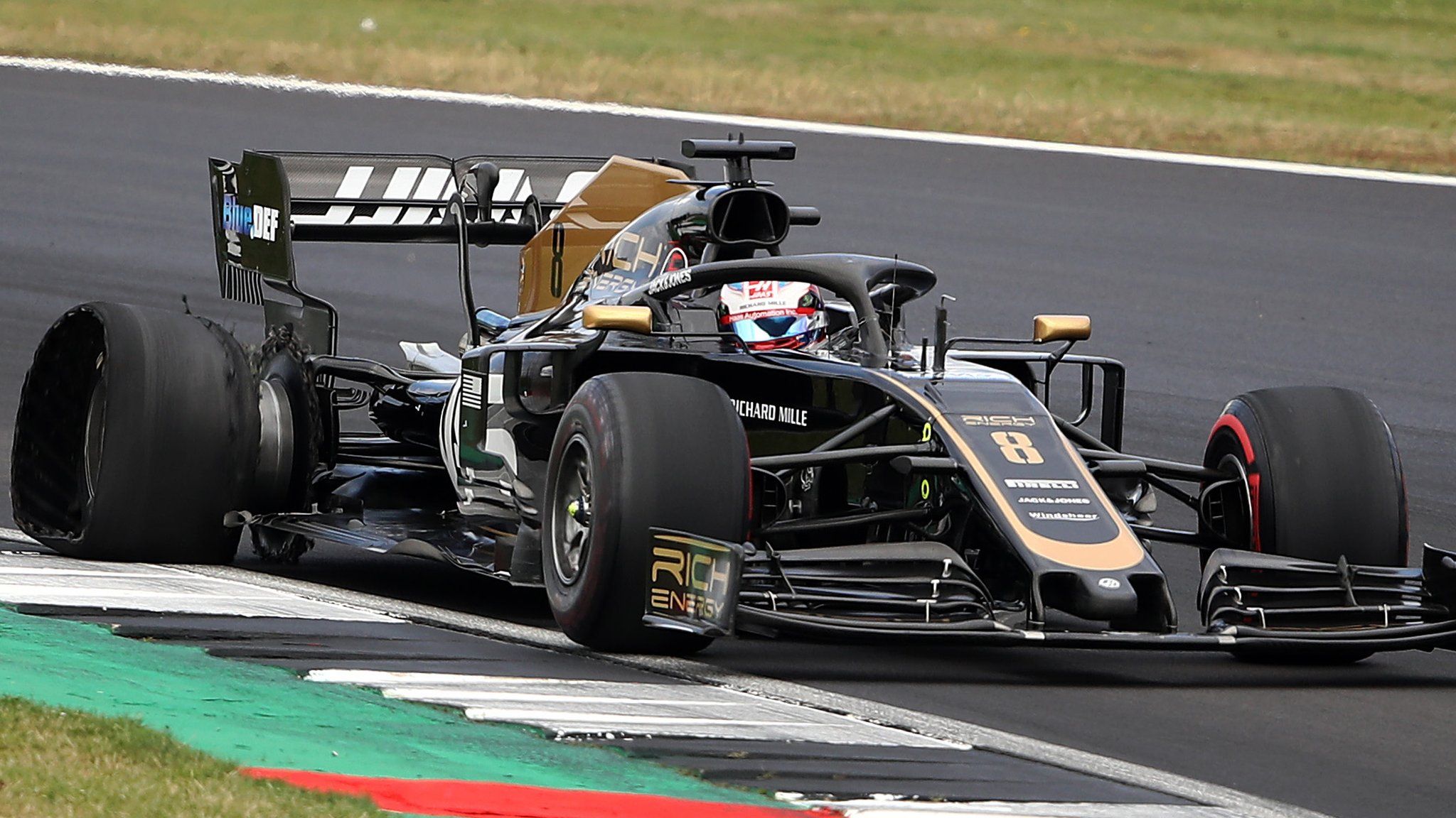 Haas driver Romain Grosjean driving during the British Grand Prix