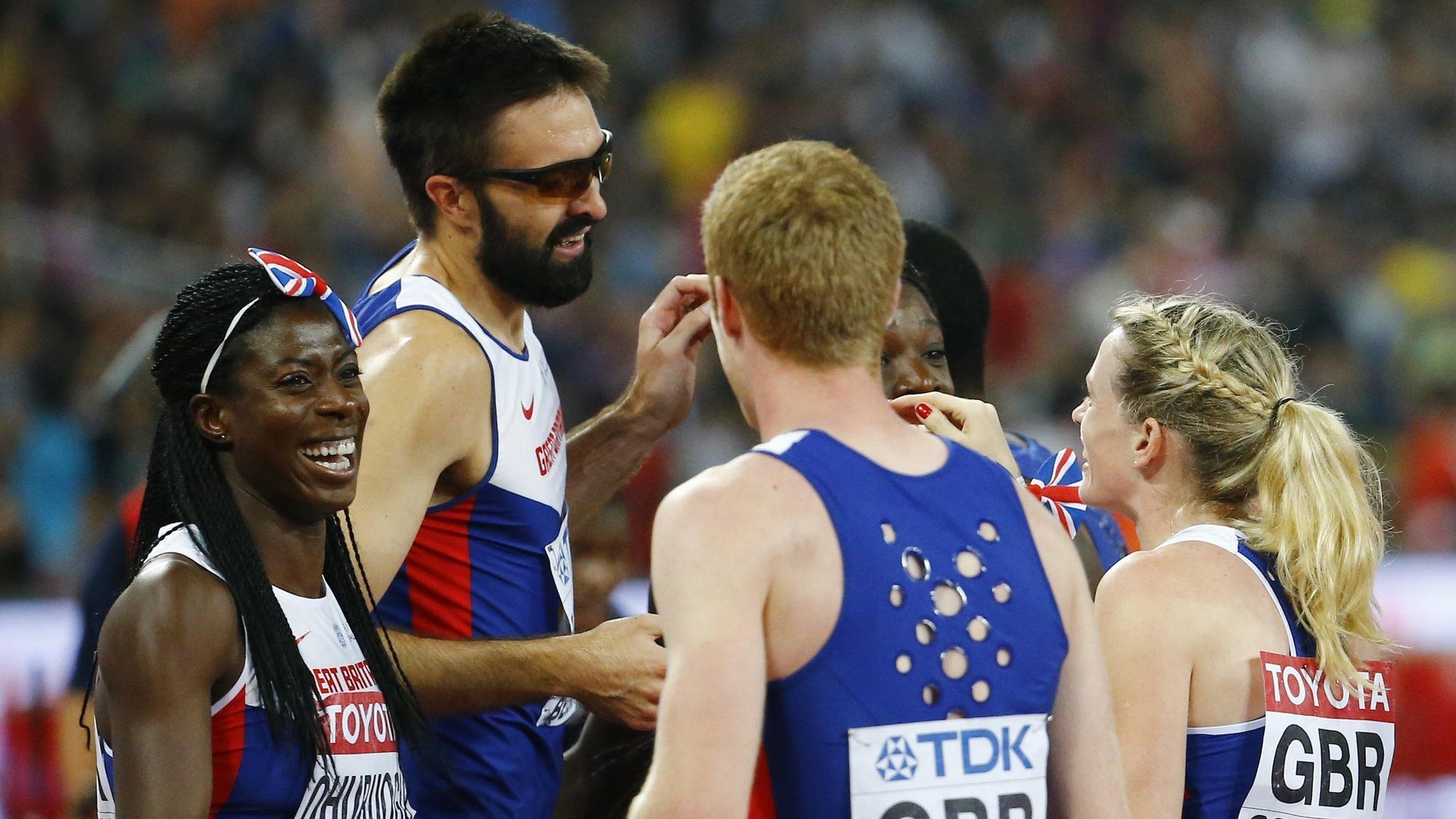 Great Britain's relay teams celebrates