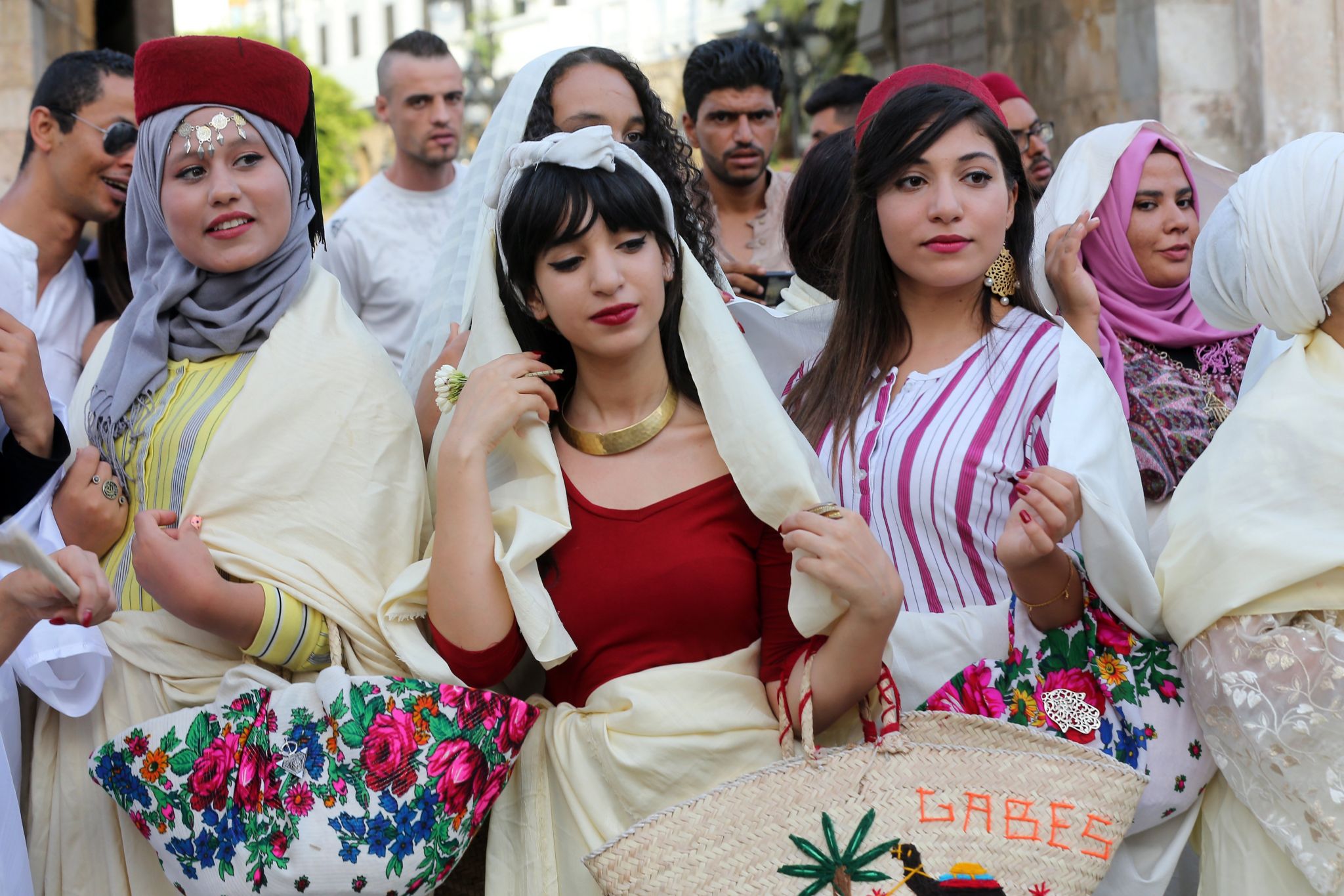 Tunisian women wearing traditional veils called "Sefseri" during the celebrations of the National Women"s Day and the 61th anniversary of the Personality Status Code in Tunis, Tunisia on 13 July 2017
