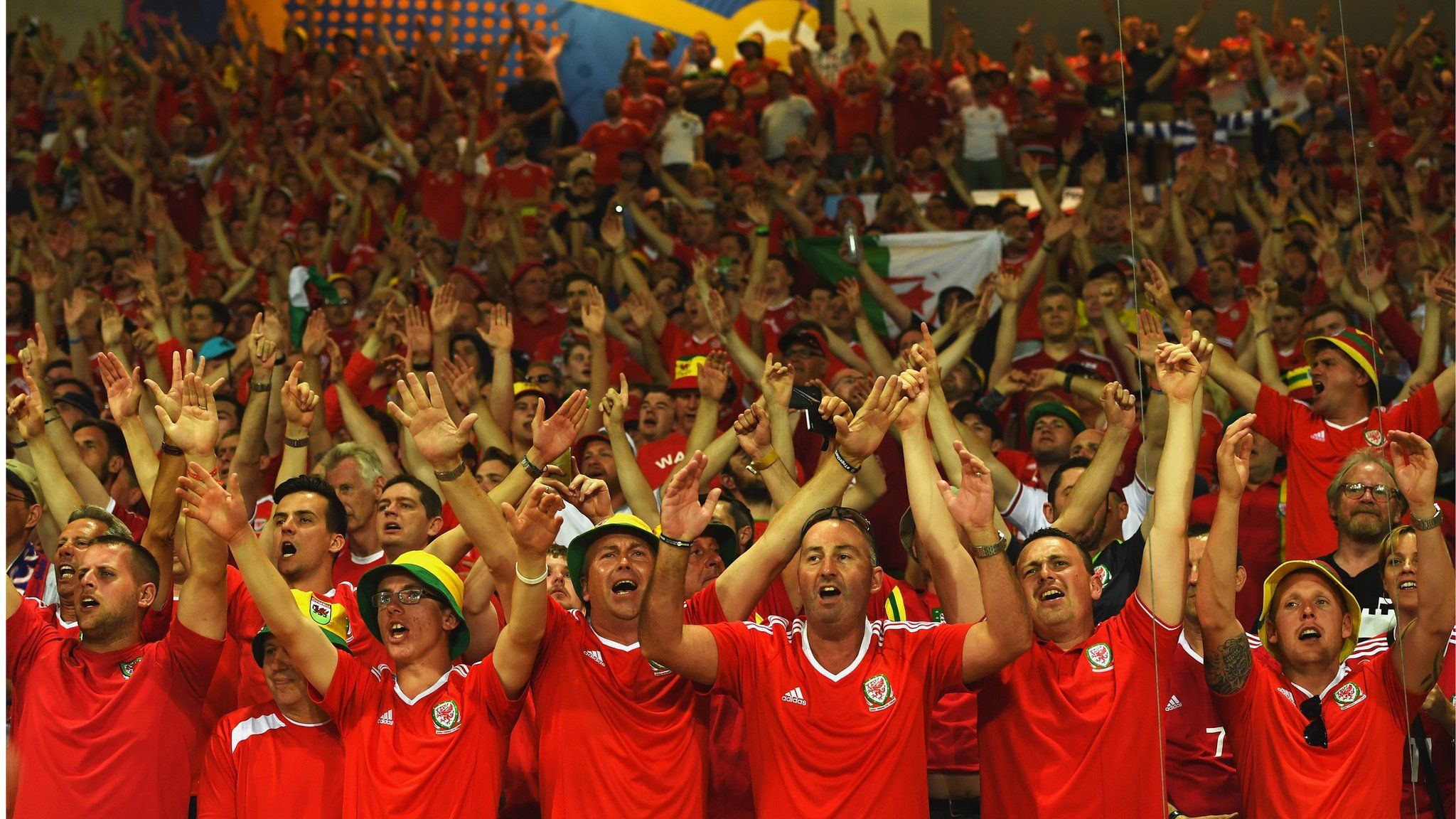 Wales fans celebrate the win in Toulouse
