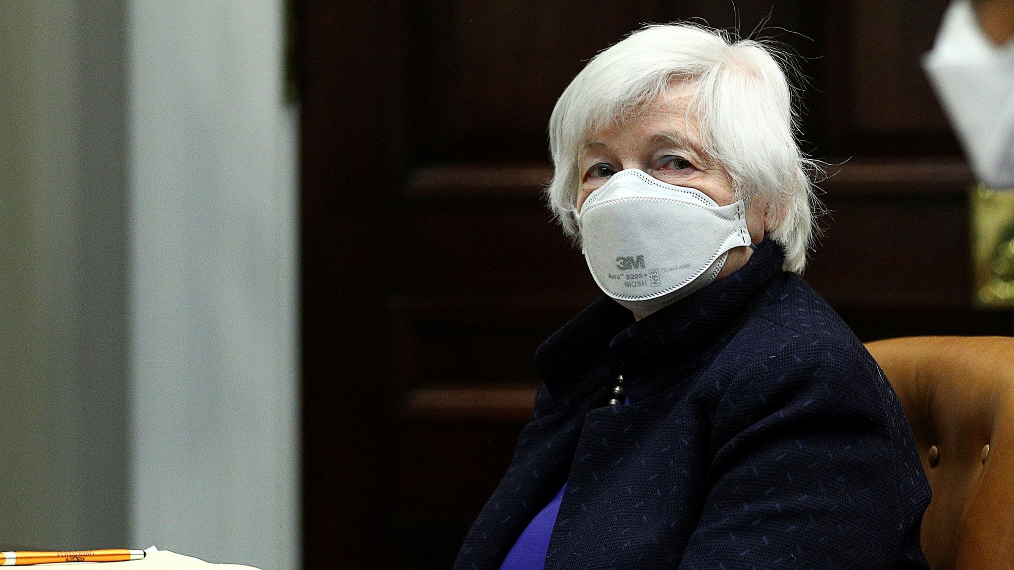 US Treasury Secretary Janet Yellen attends an economic briefing