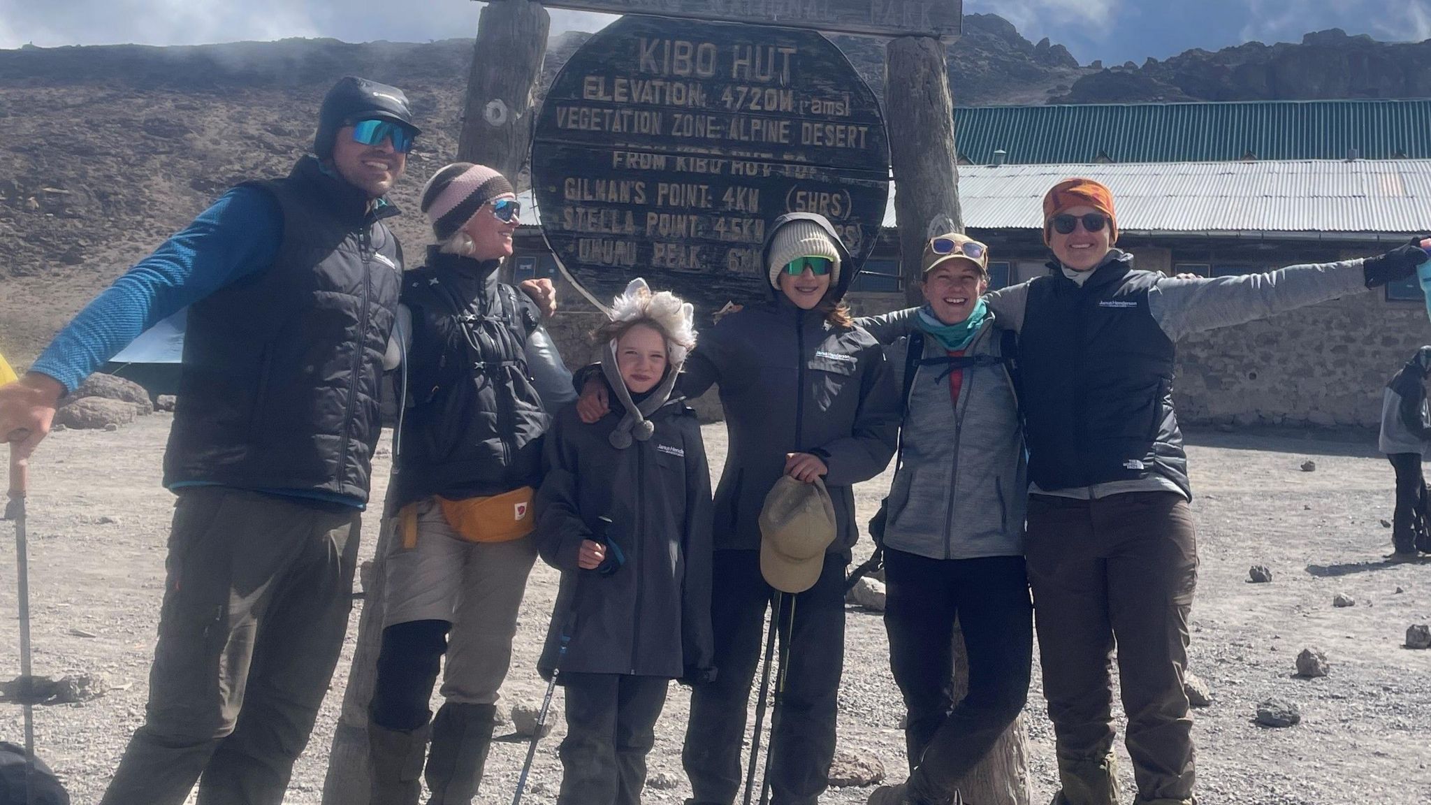 Ms de Lagarde at base camp with her husband Jeremy and their daughters