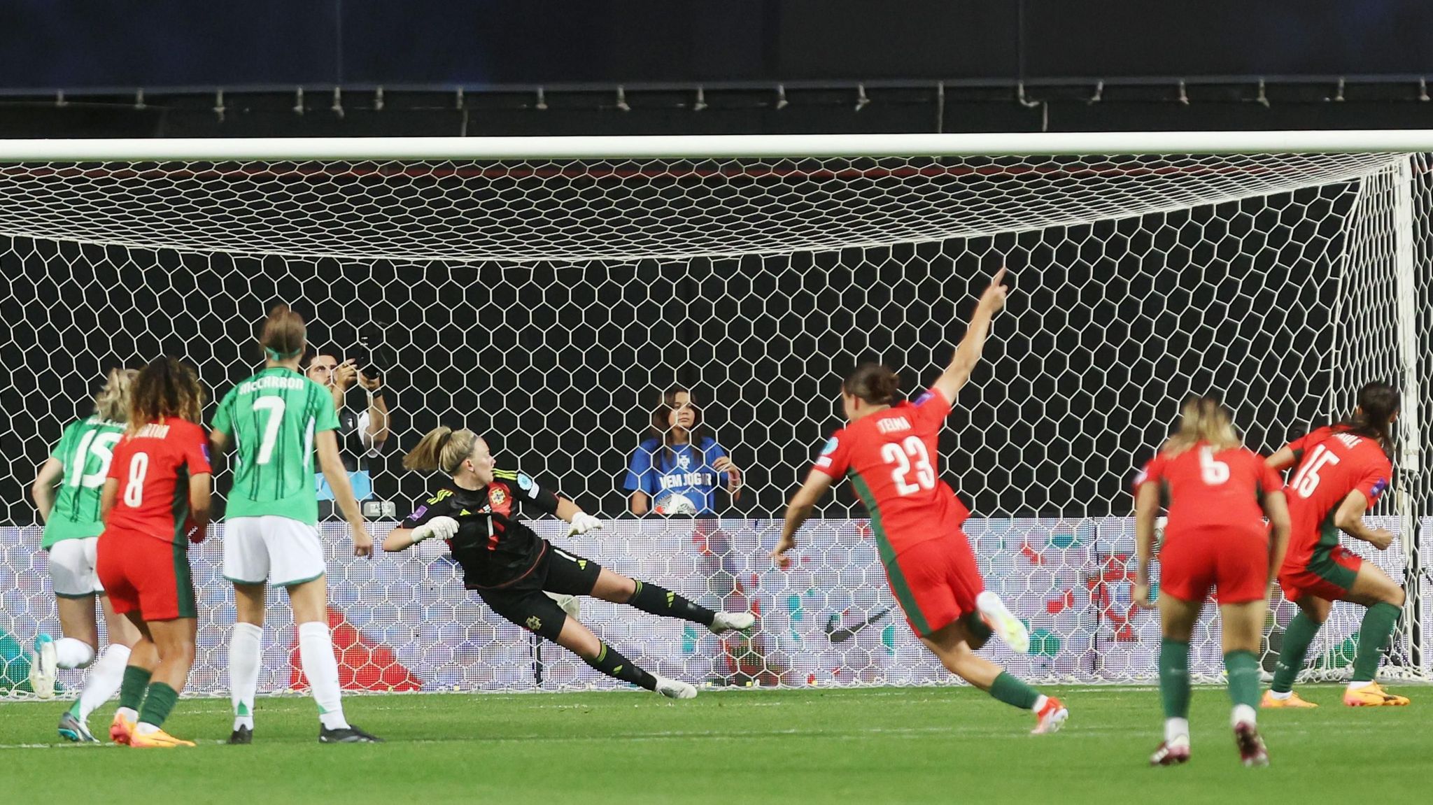 Carole Costa scores a penalty for Portugal