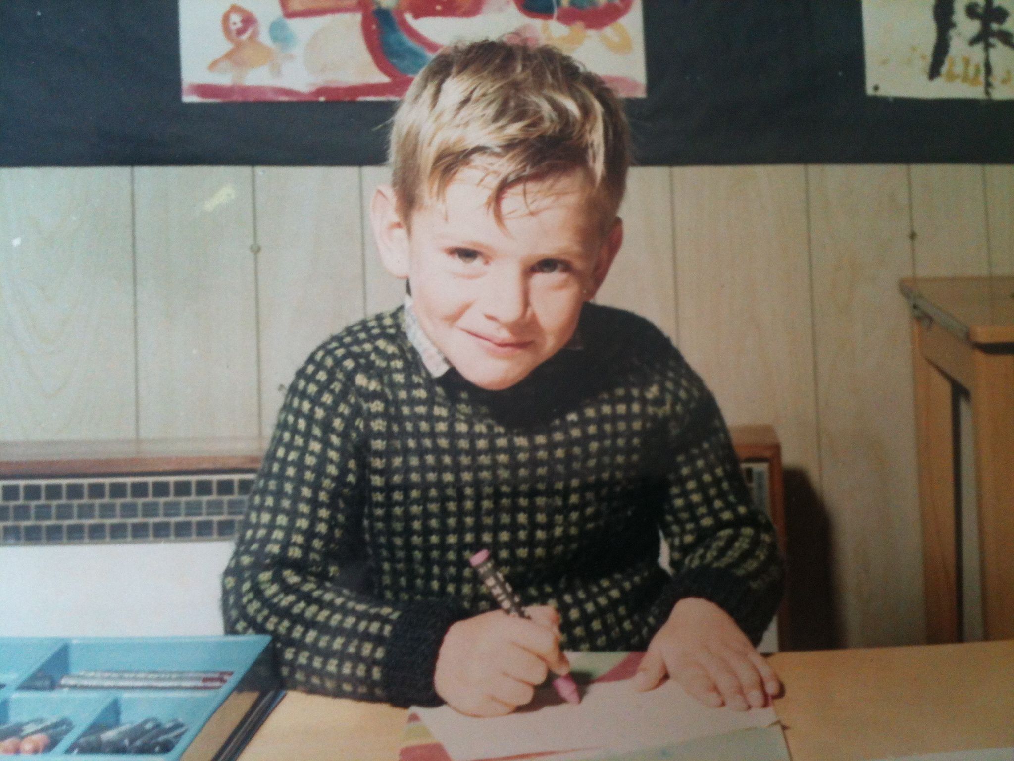 Young boy at school in the 60s