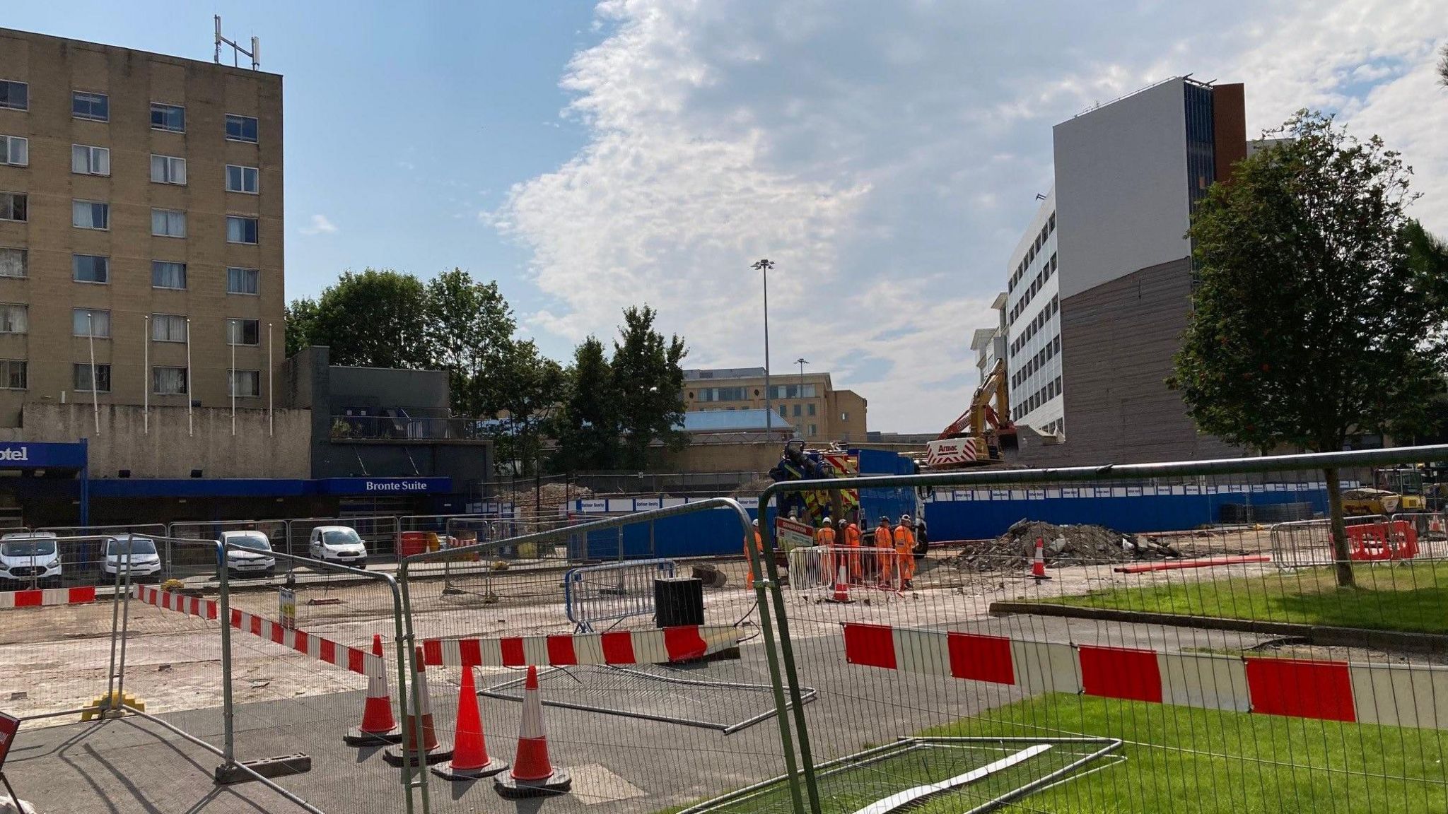 A gap between two buildings where the old NCP car park used to stand