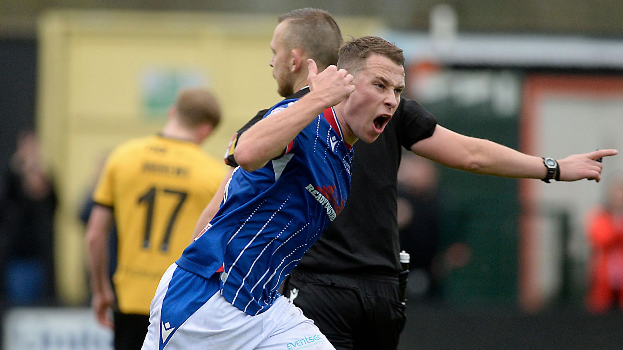 Kyle McClean celebrates after levelling for Linfield at Taylors Avenue