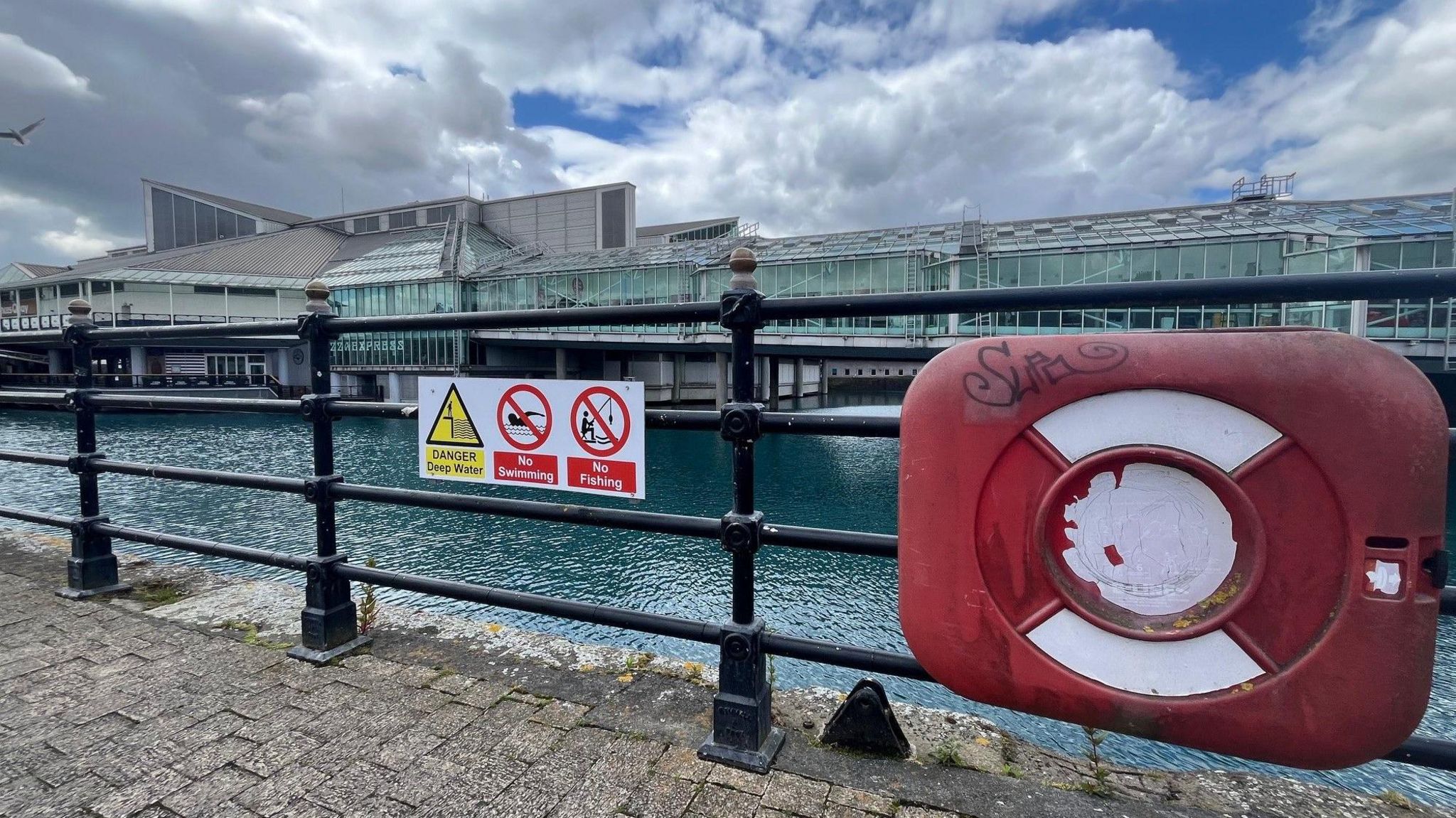 A 'no fishing' sign at Princes Dock, Hull